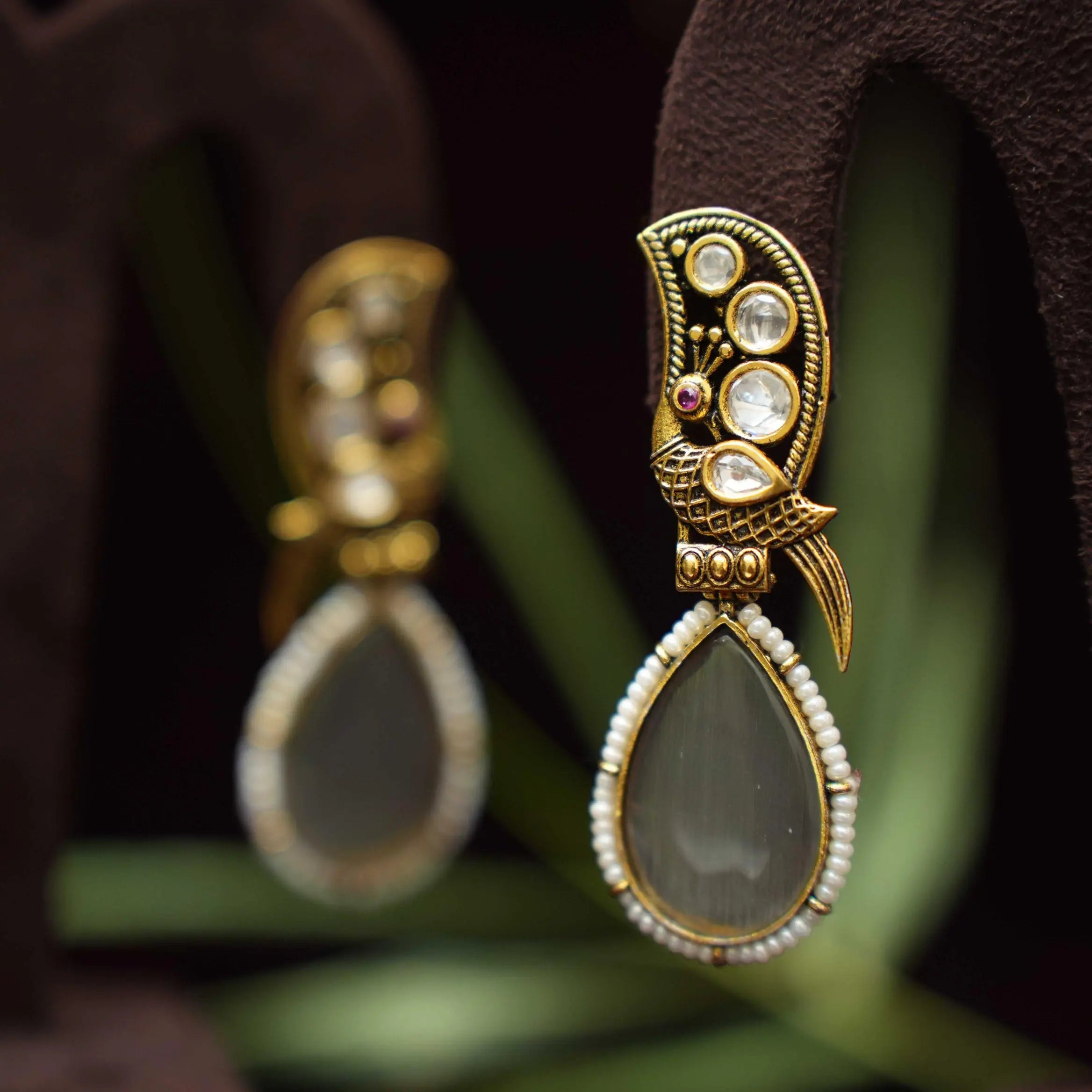 Ruchika Antique Designer Earrings - Grey