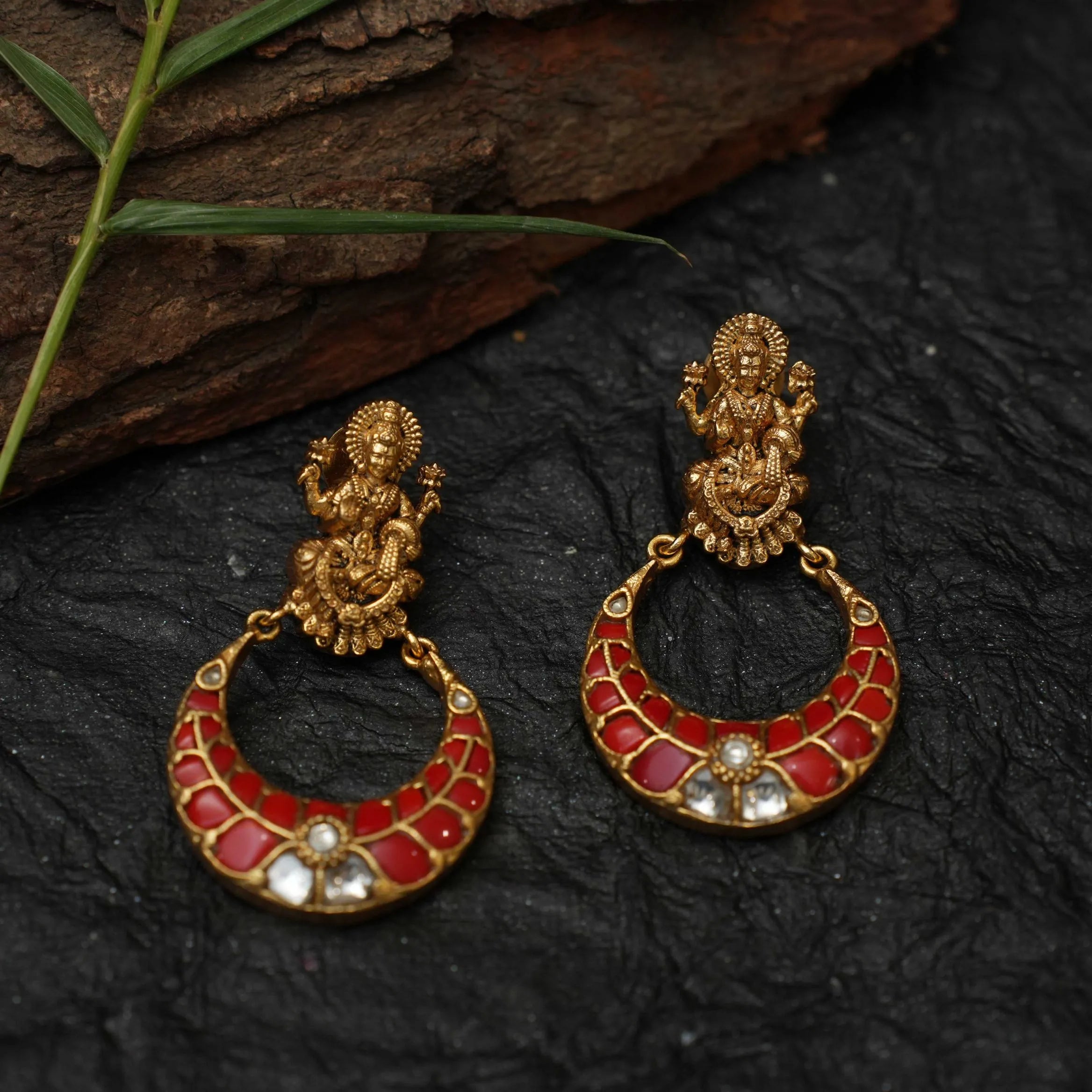 Saylor Antique Chandbali Earrings - Coral