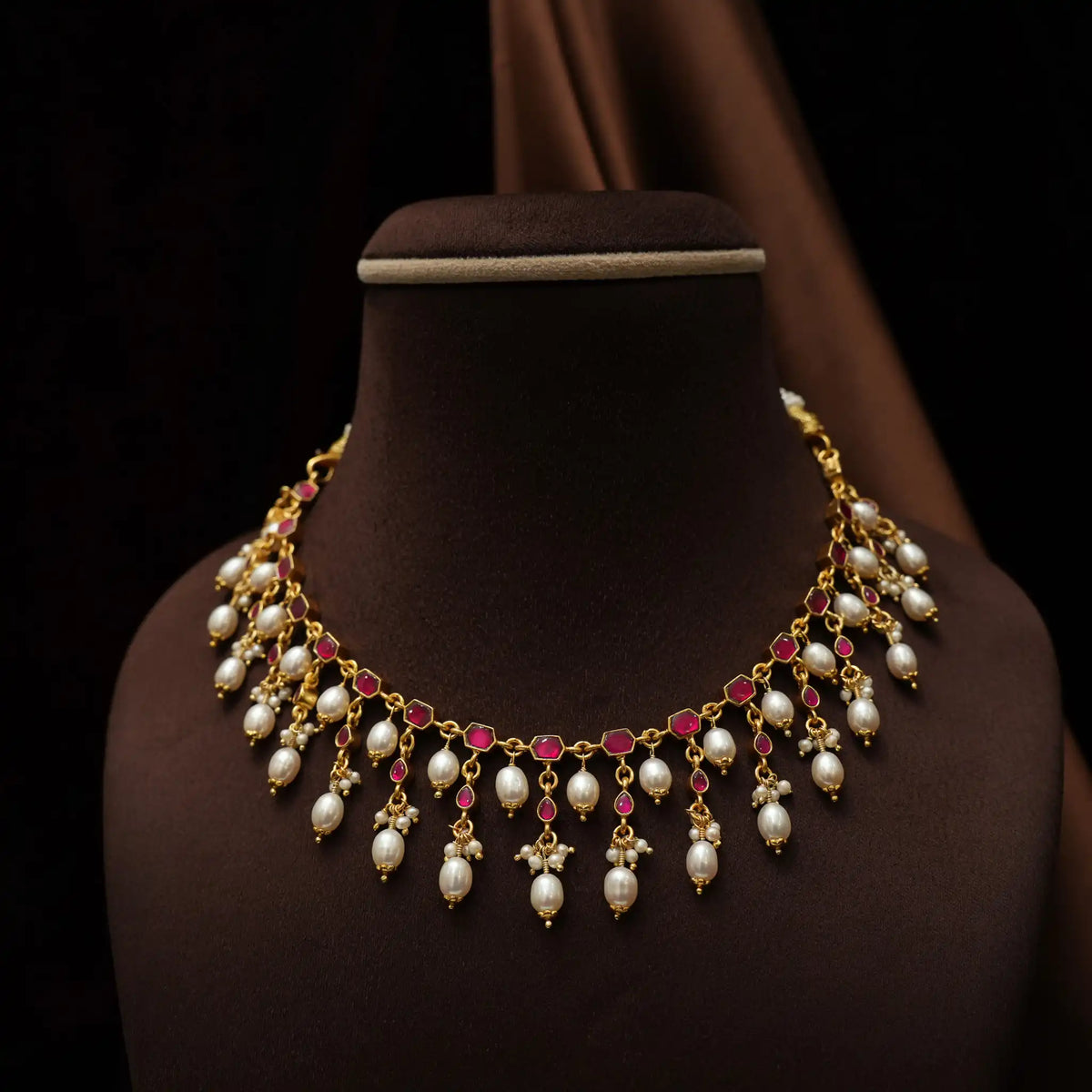 Asmika Silver Reversible Necklace - Red & White
