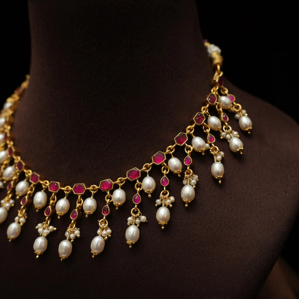 Asmika Silver Reversible Necklace - Red & White