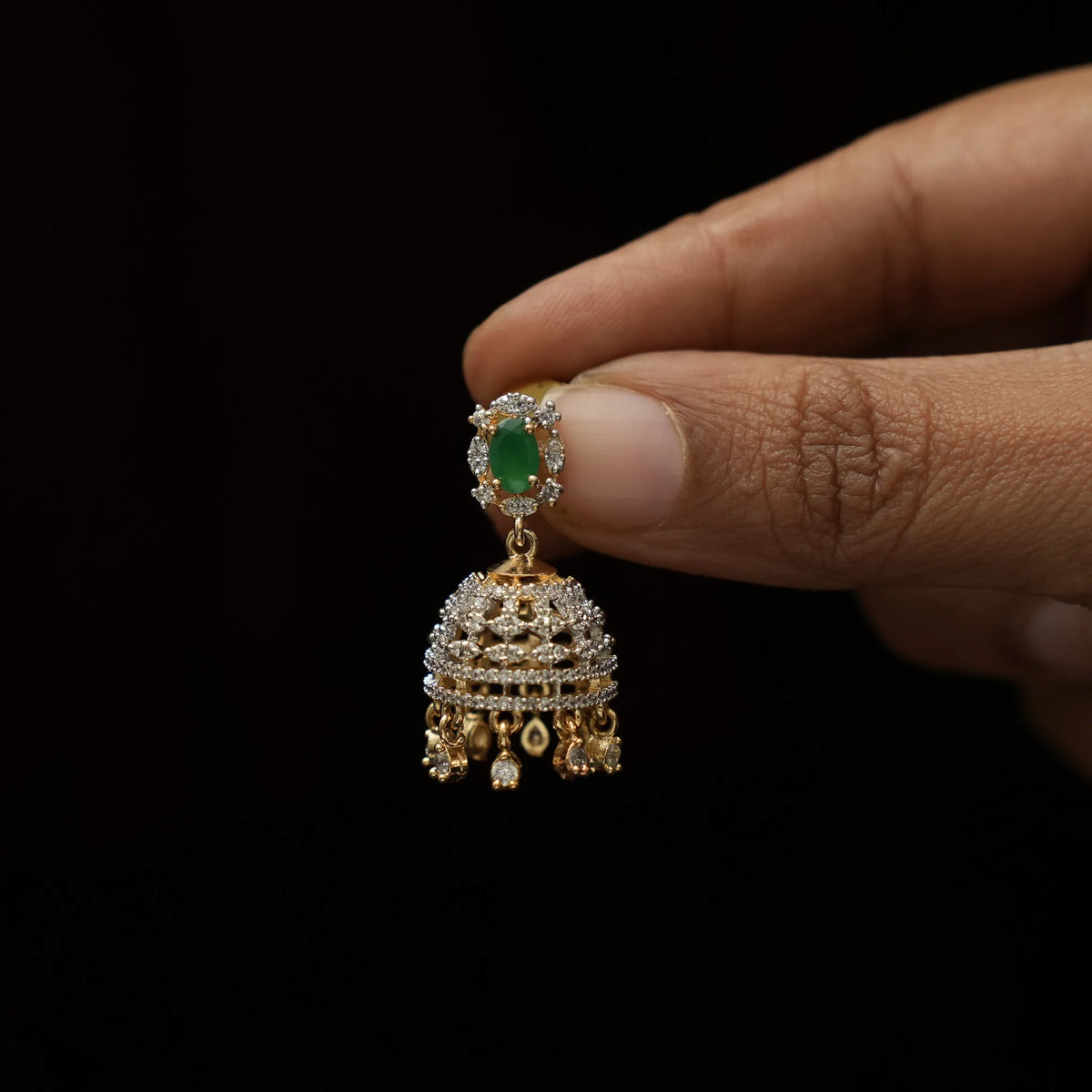 Nuva Zircon Jhumka Earrings - Green