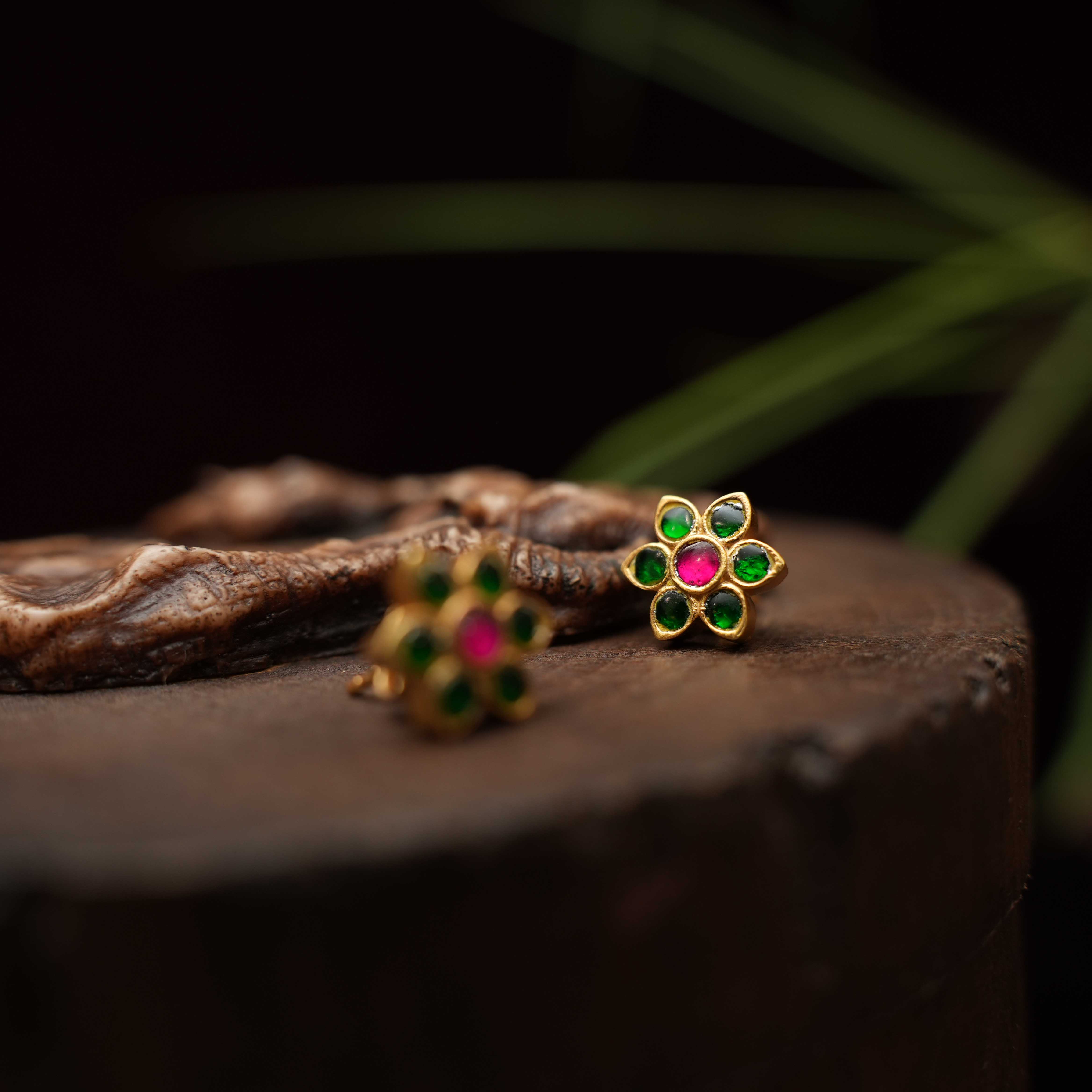 Dhikshya Silver Ear Stud - Green - Rimli Boutique