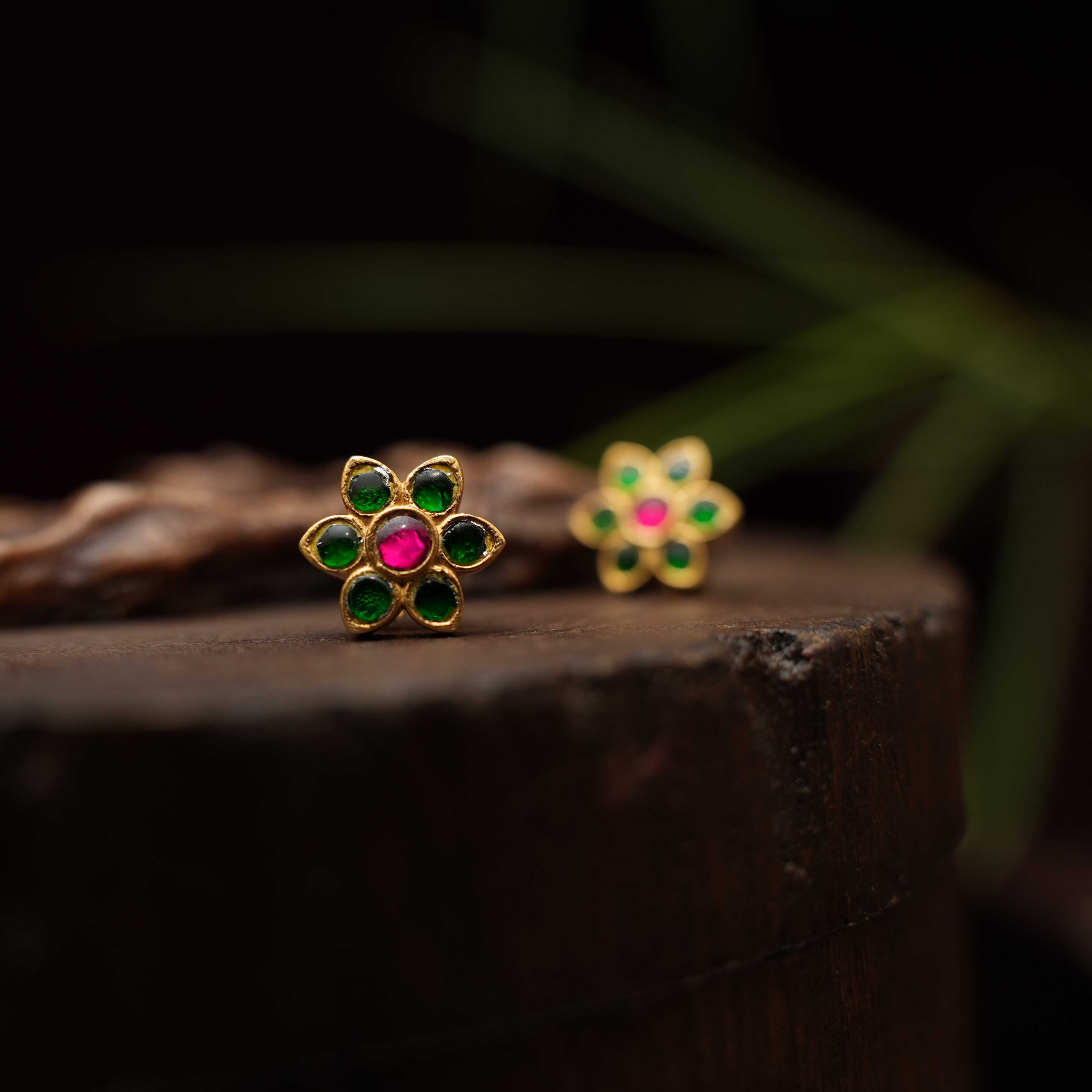 Dhikshya Silver Ear Stud - Green - Rimli Boutique