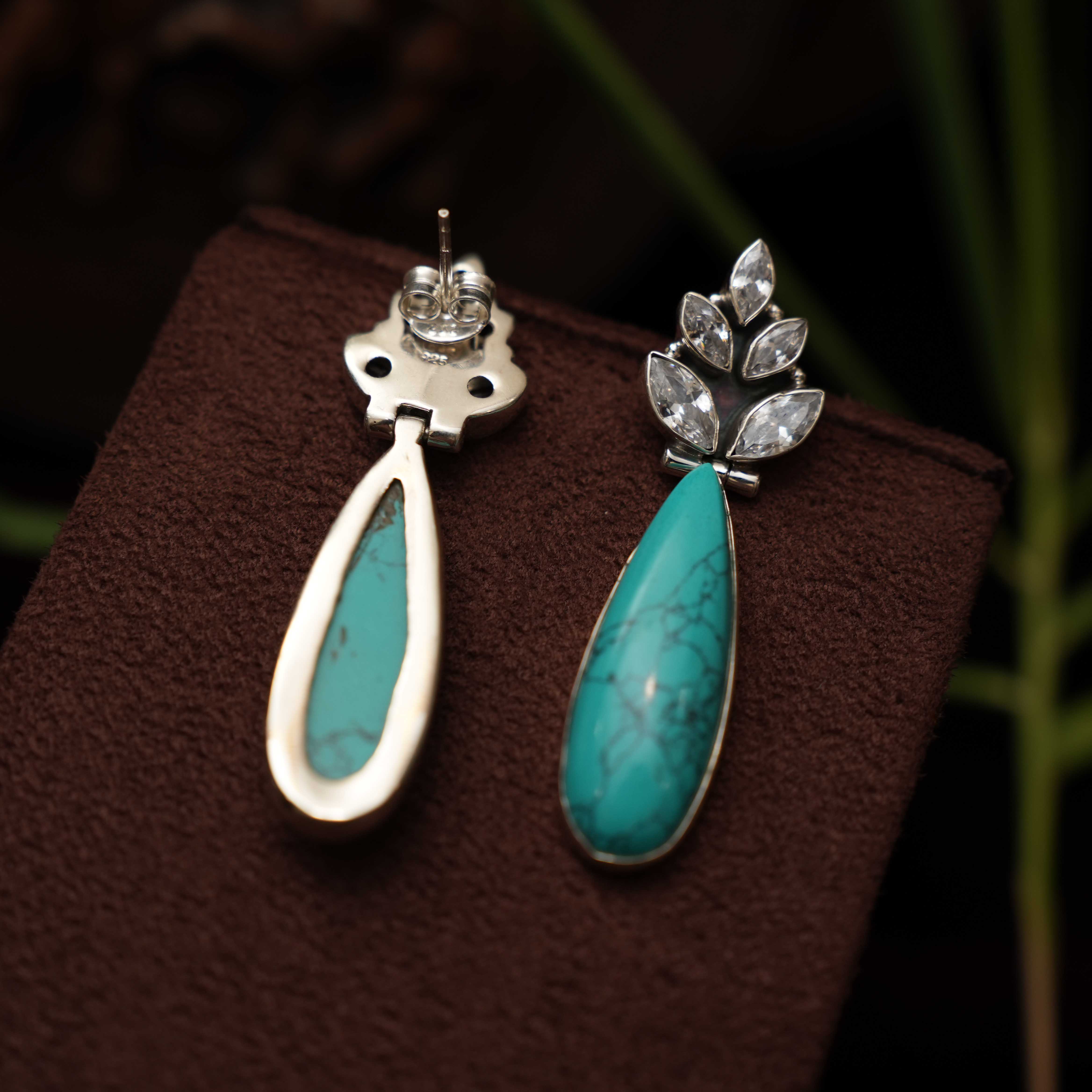Kezia Oxidized Silver Earrings - Turquoise