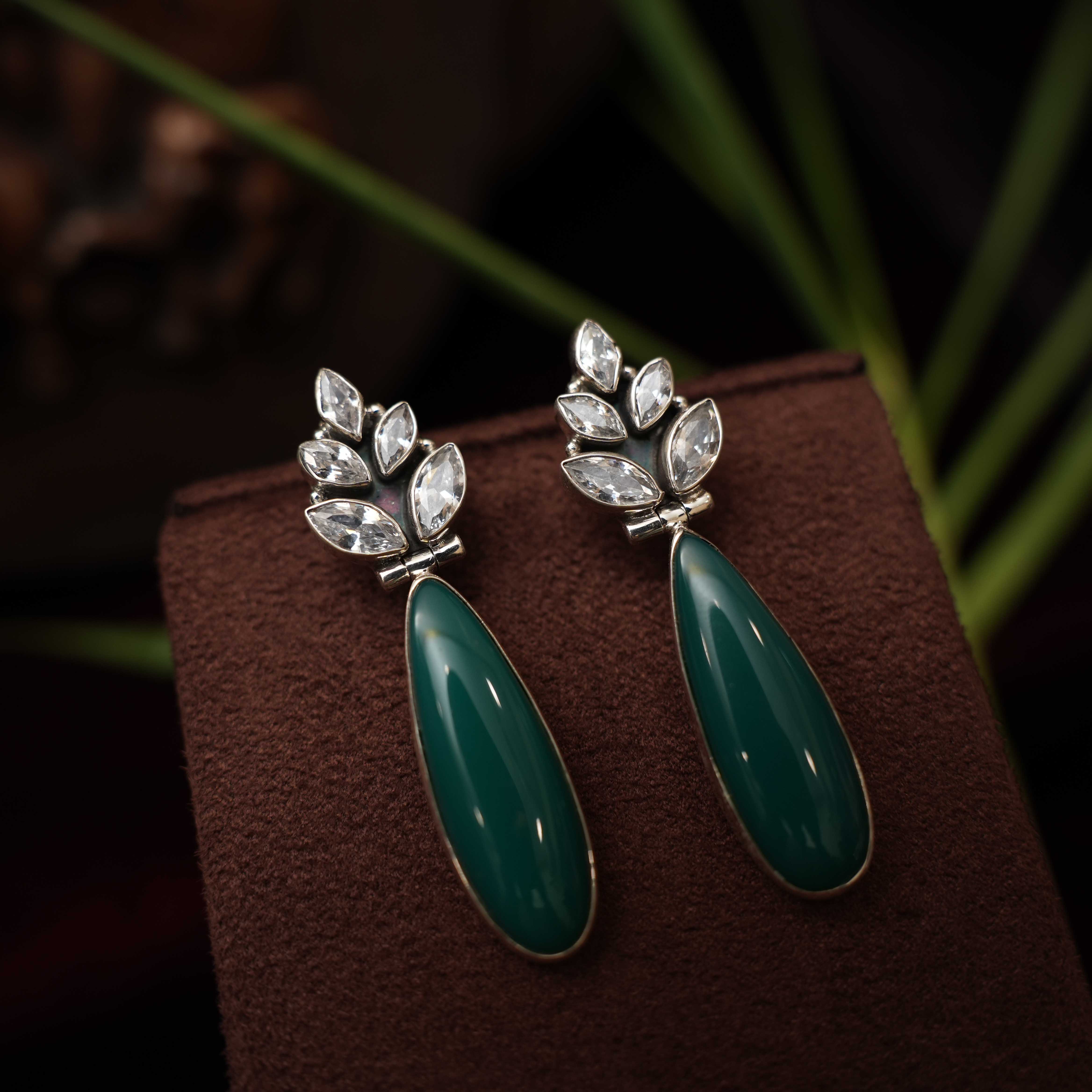 Kezia Oxidized Silver Earrings - Green