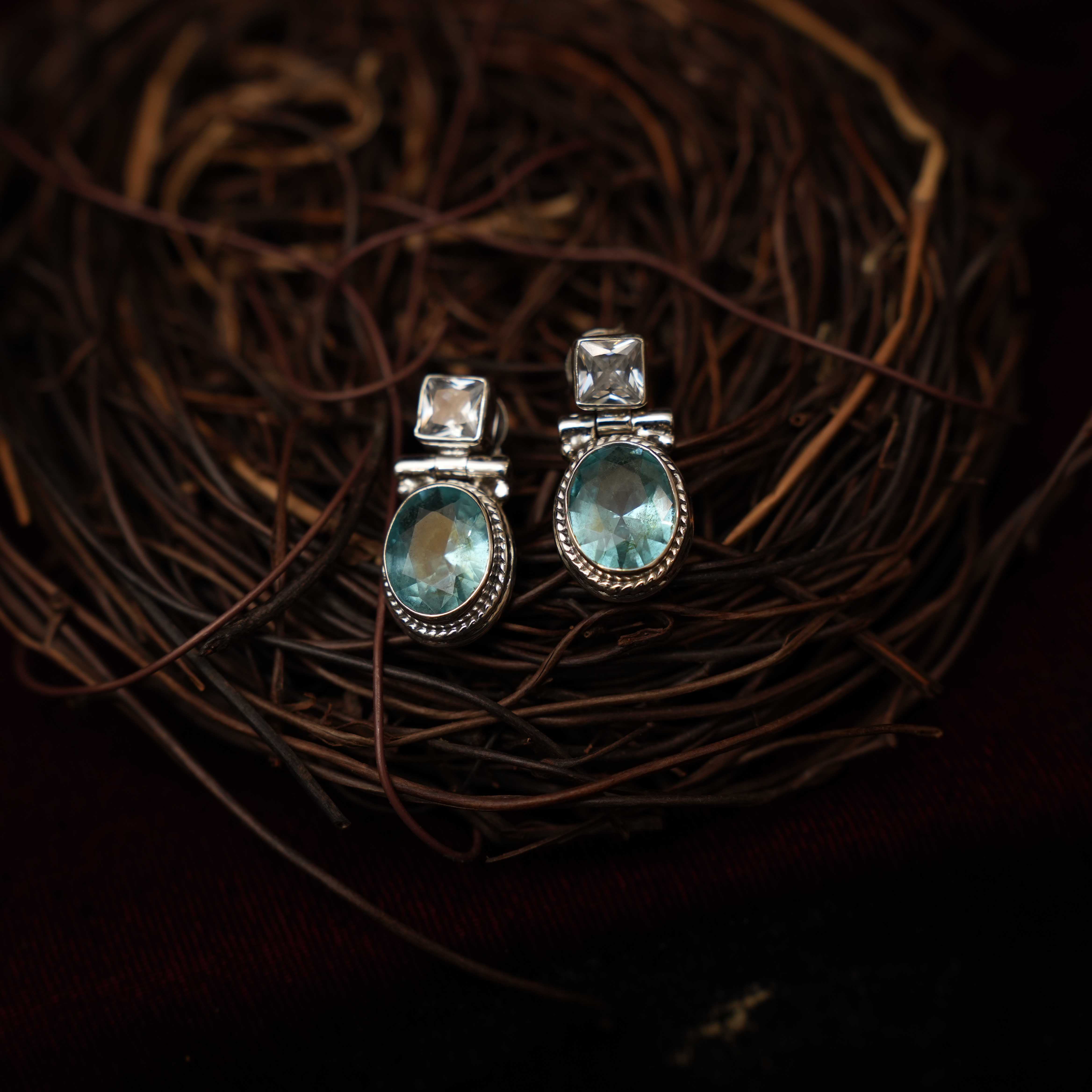 Radhi 925 Oxidized Silver Earrings - Sea Green
