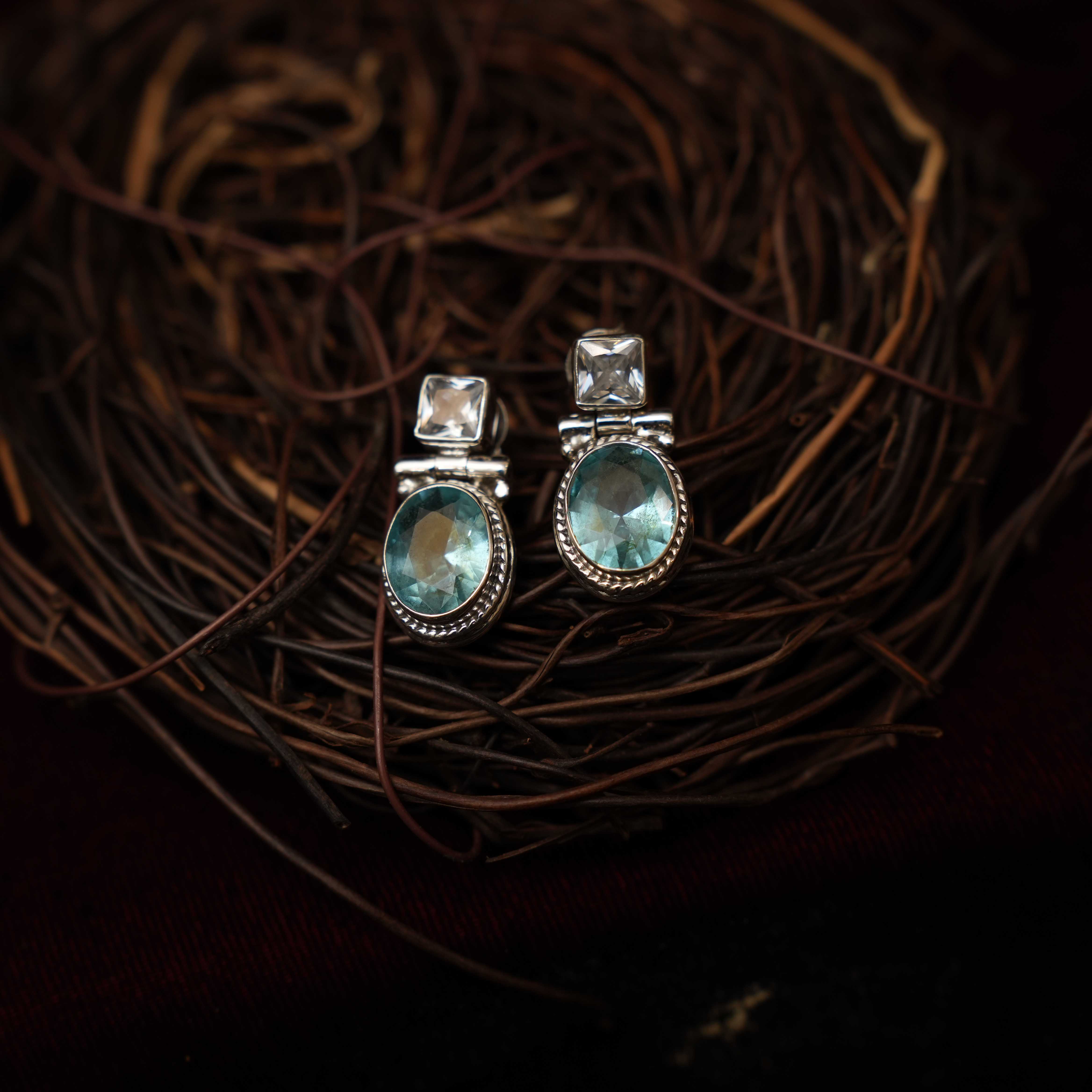 Radhi 925 Oxidized Silver Earrings - Sea Green - Rimli Boutique