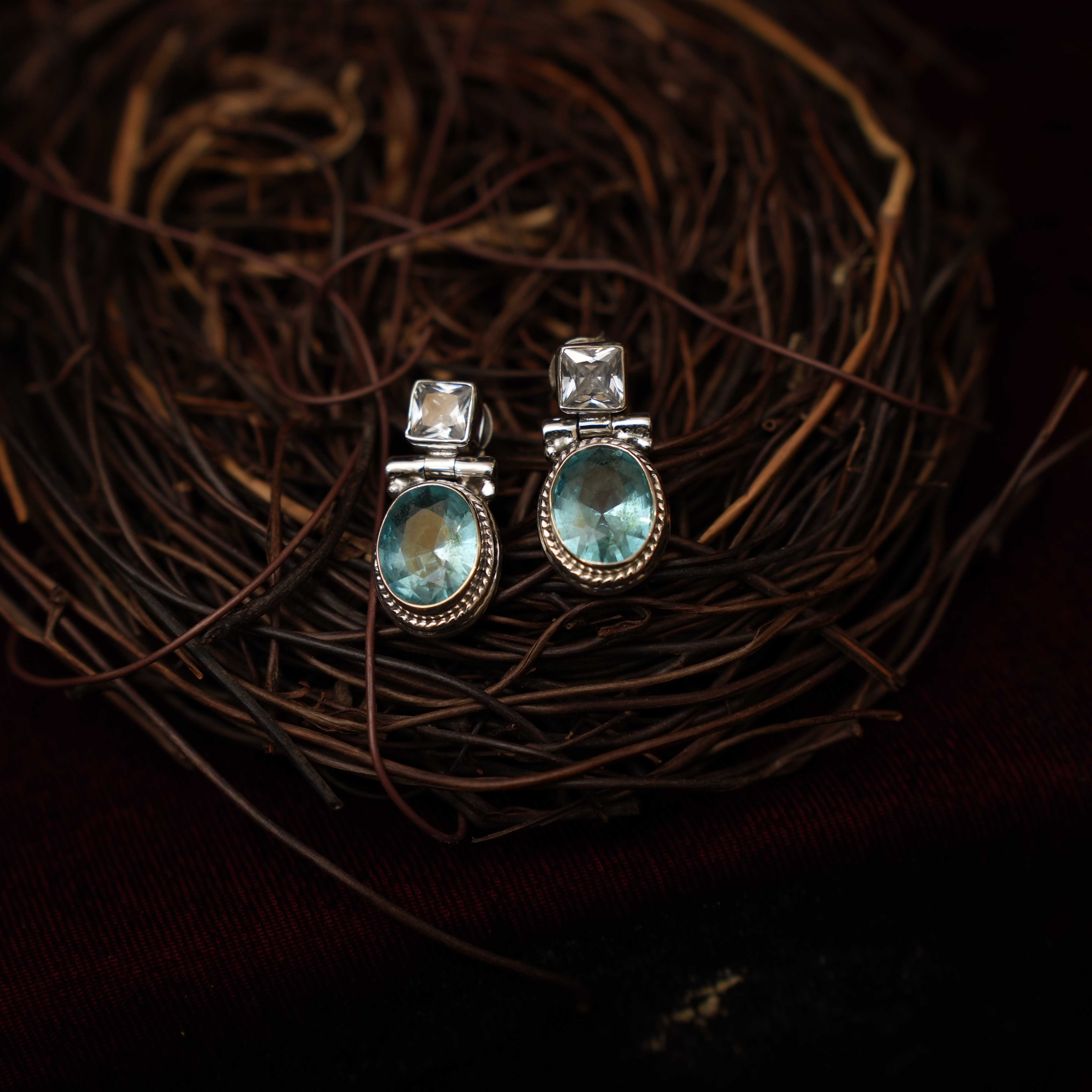 Radhi 925 Oxidized Silver Earrings - Sea Green - Rimli Boutique