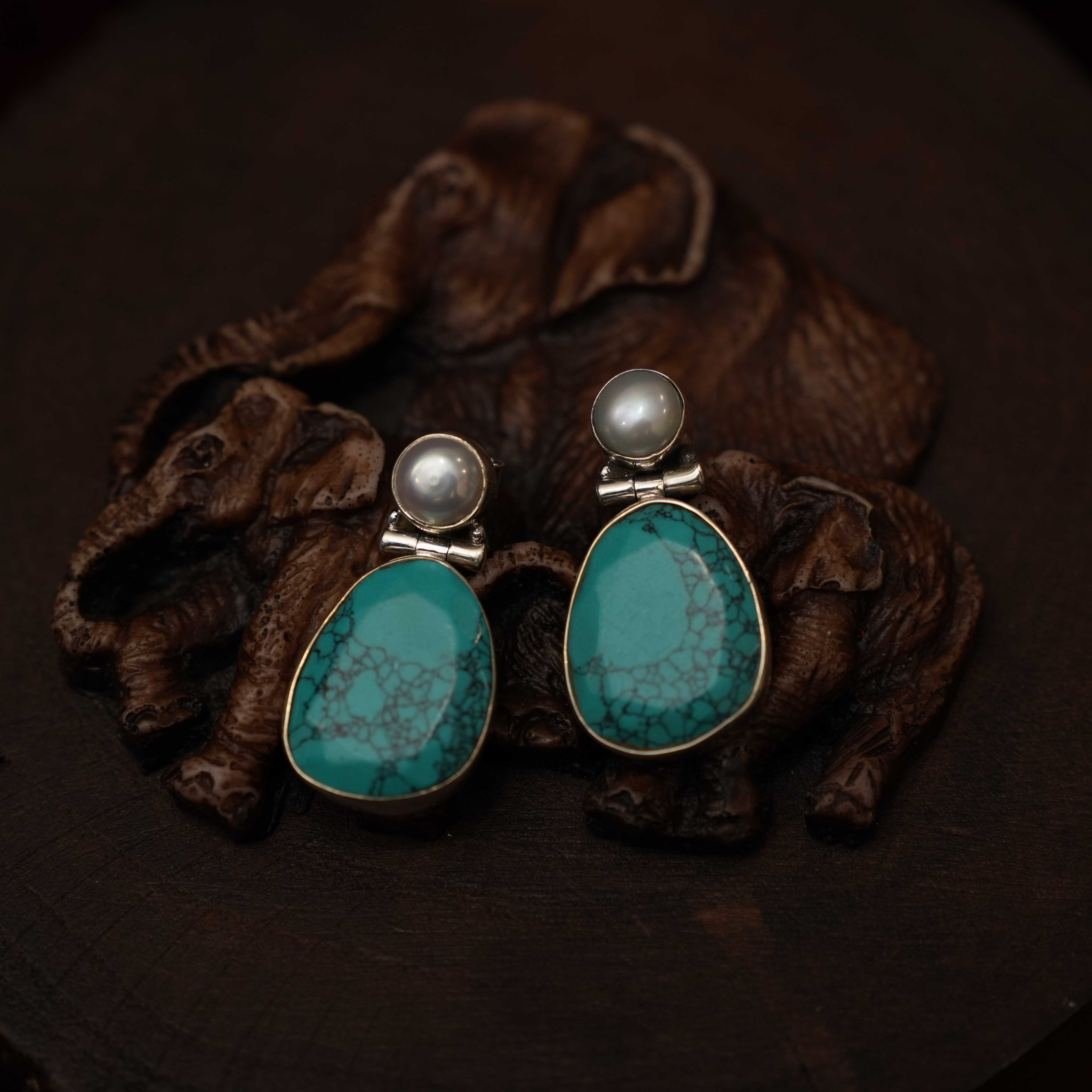 Rushmitha 925 Oxidized Silver Earrings - Turquoise