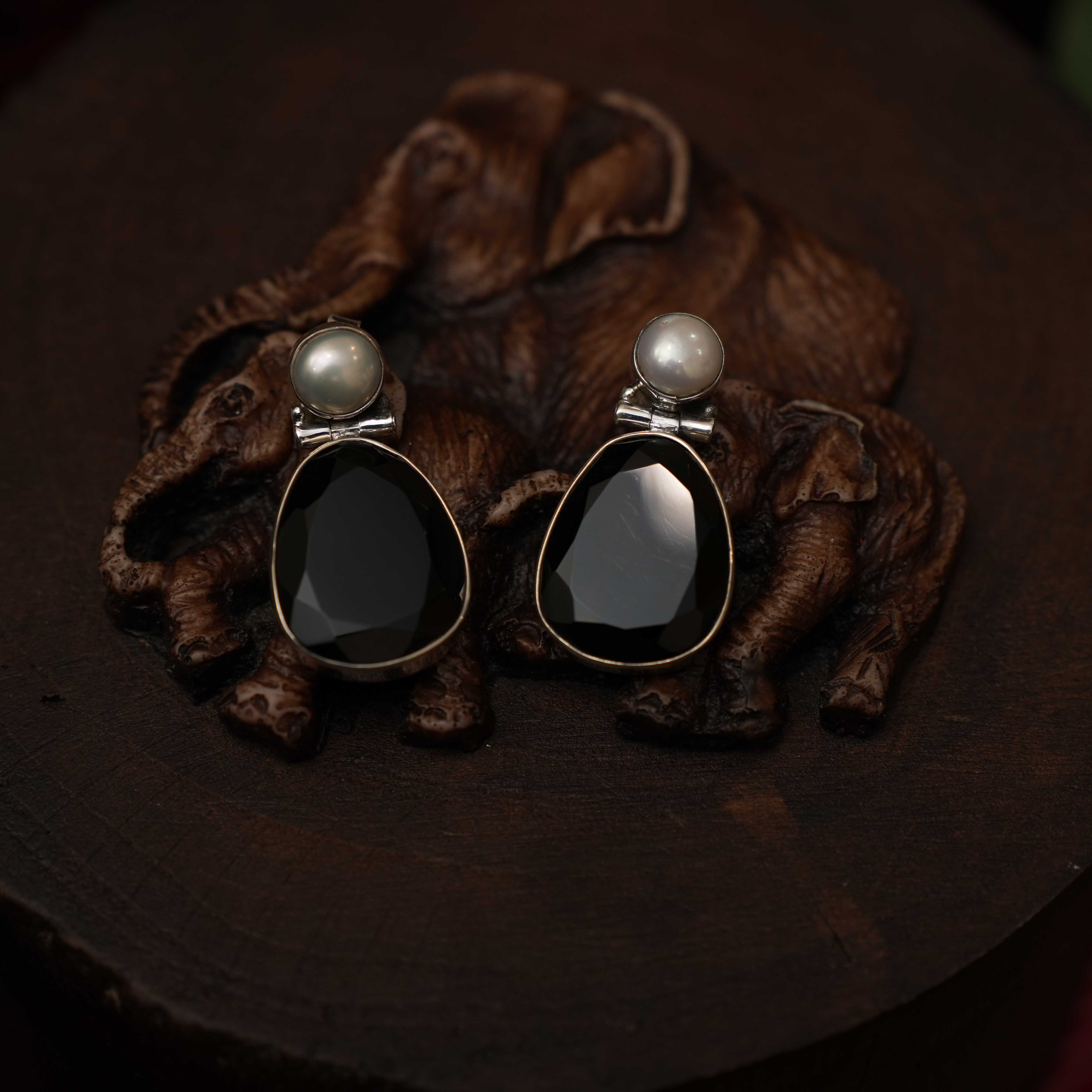 Rushmitha 925 Oxidized Silver Earrings - Black - Rimli Boutique