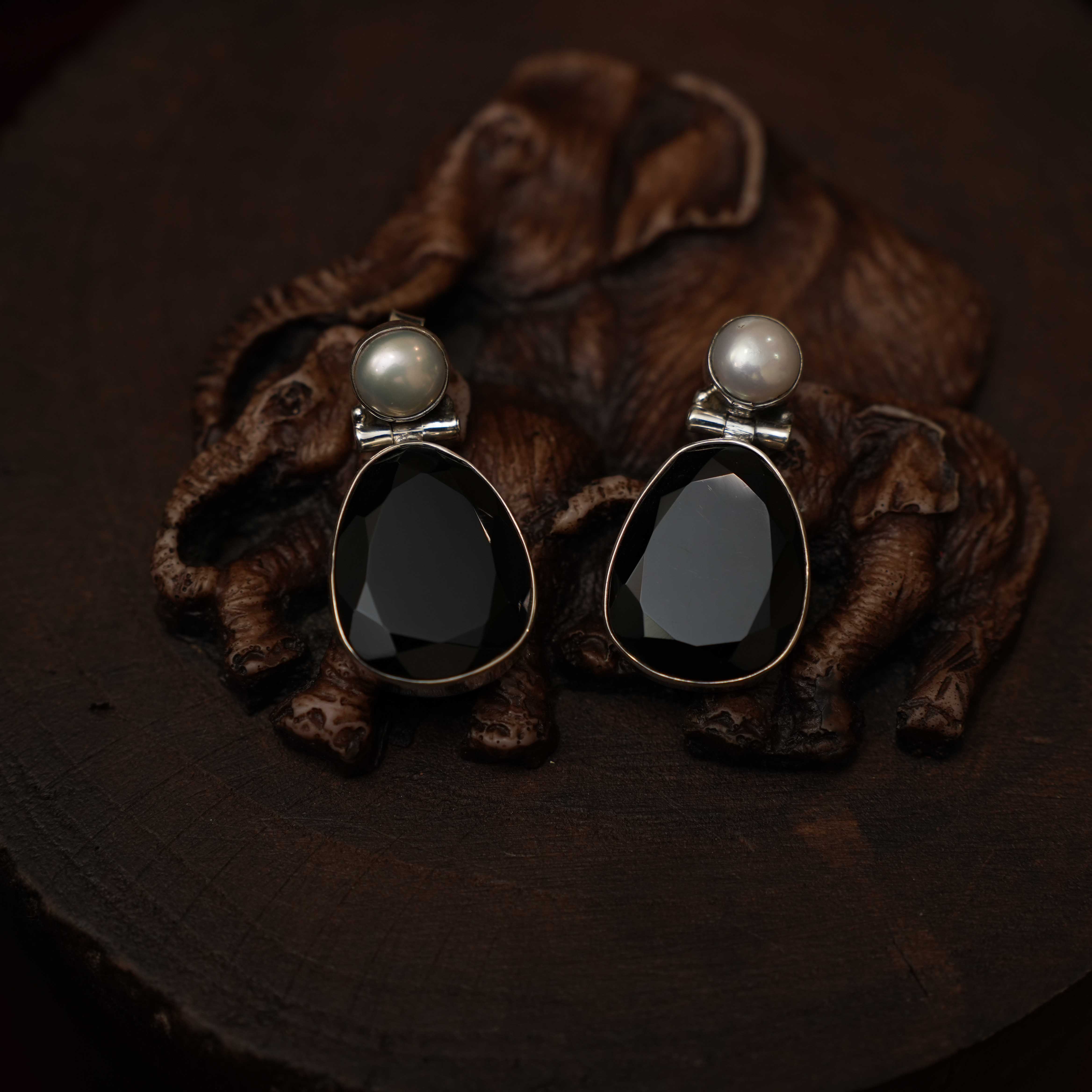 Rushmitha 925 Oxidized Silver Earrings - Black - Rimli Boutique