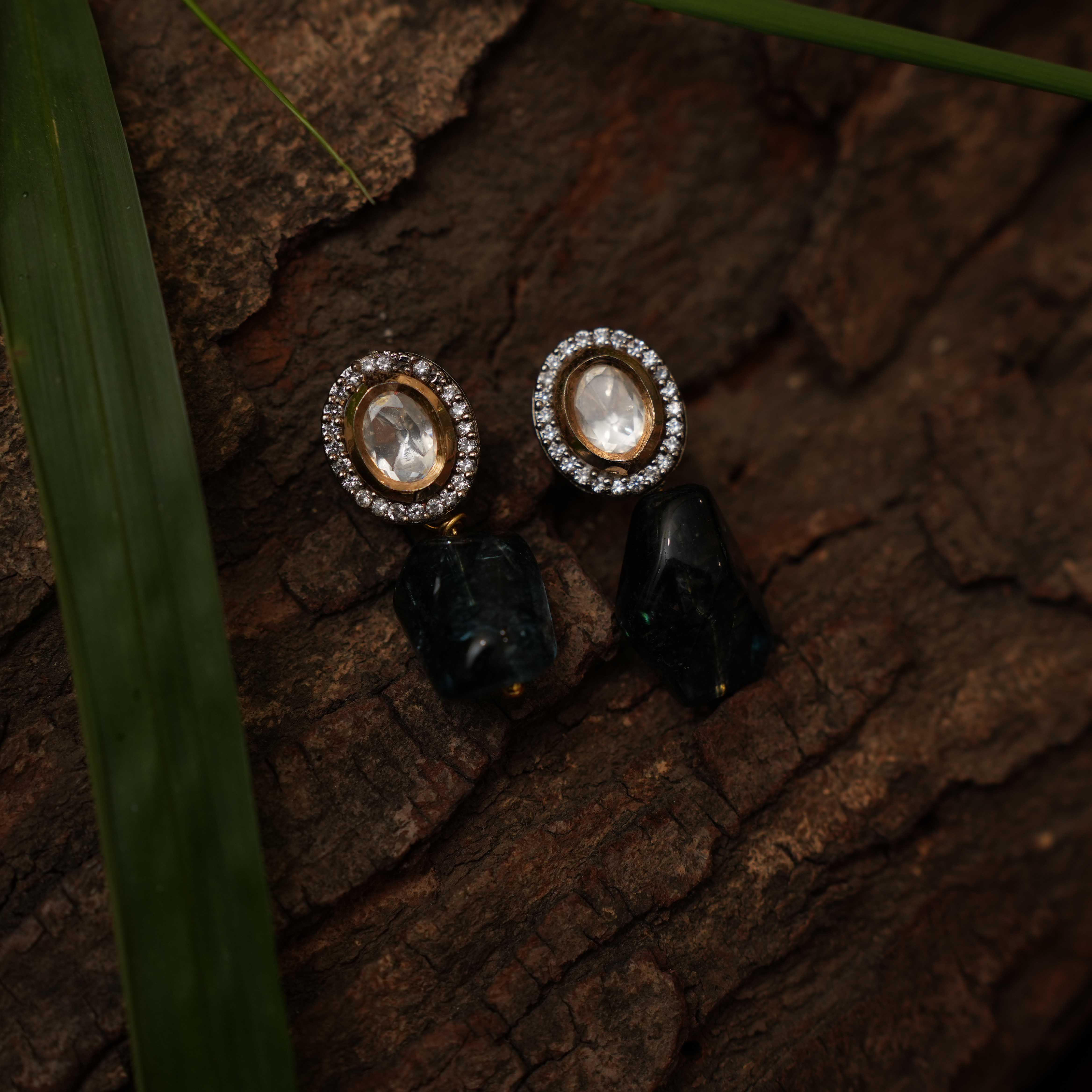 Willow Kundan Earstud - Black - Rimli Boutique