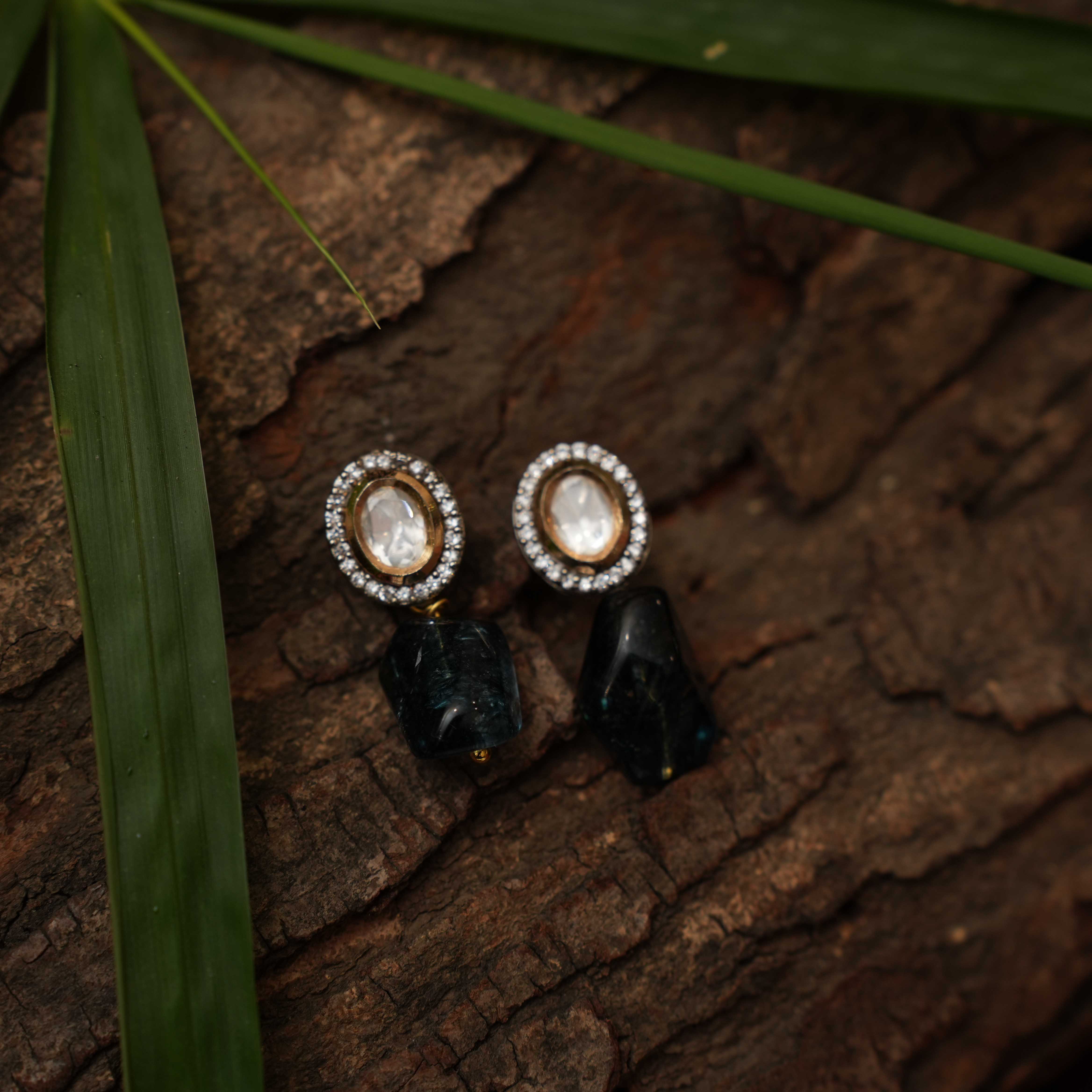 Willow Kundan Earstud - Black - Rimli Boutique