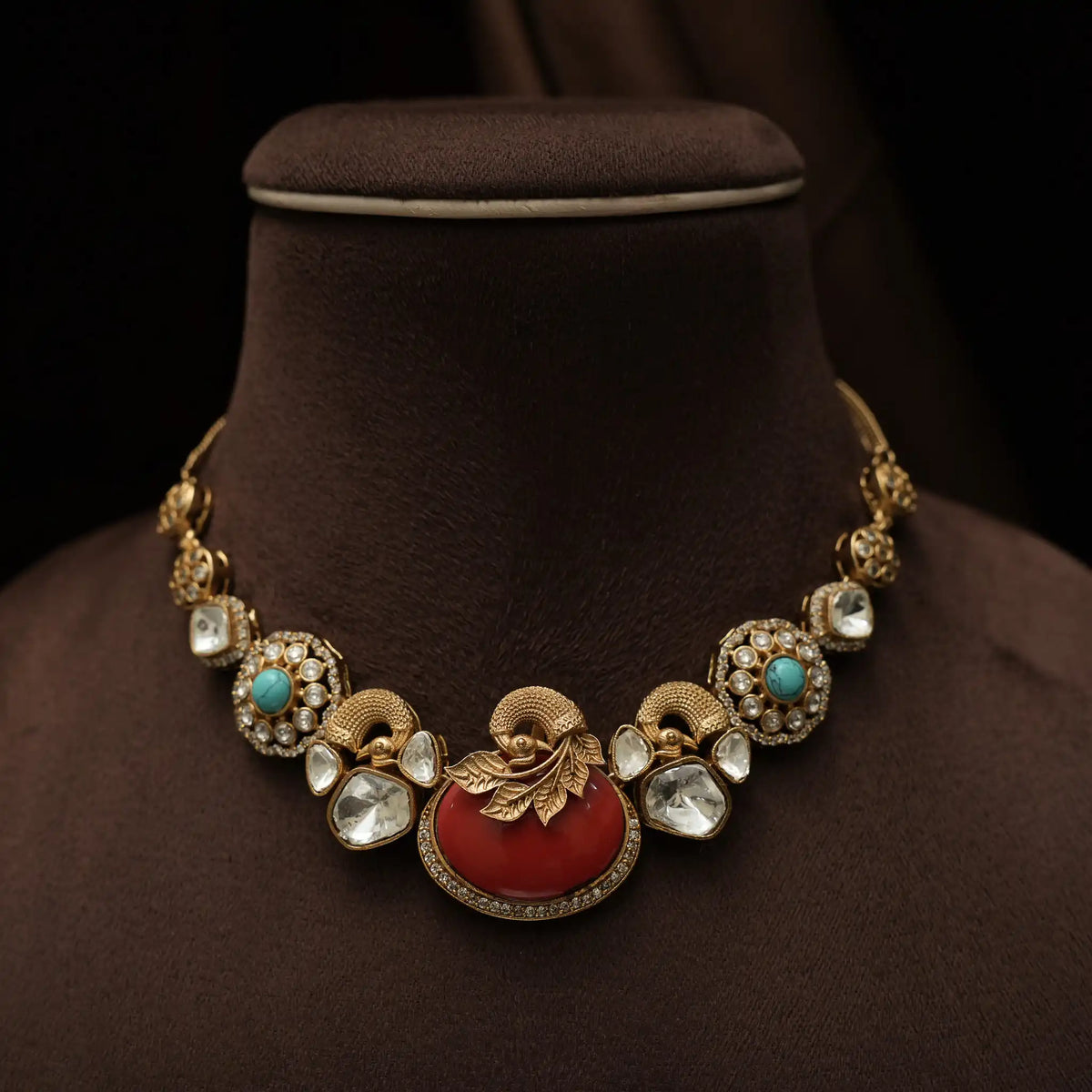 Madhvi Polki Necklace - Coral