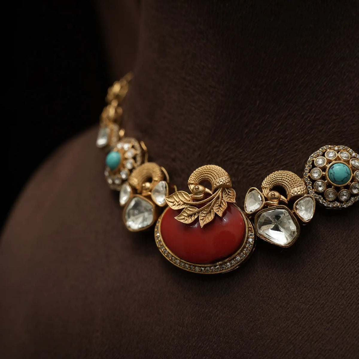 Madhvi Polki Necklace - Coral