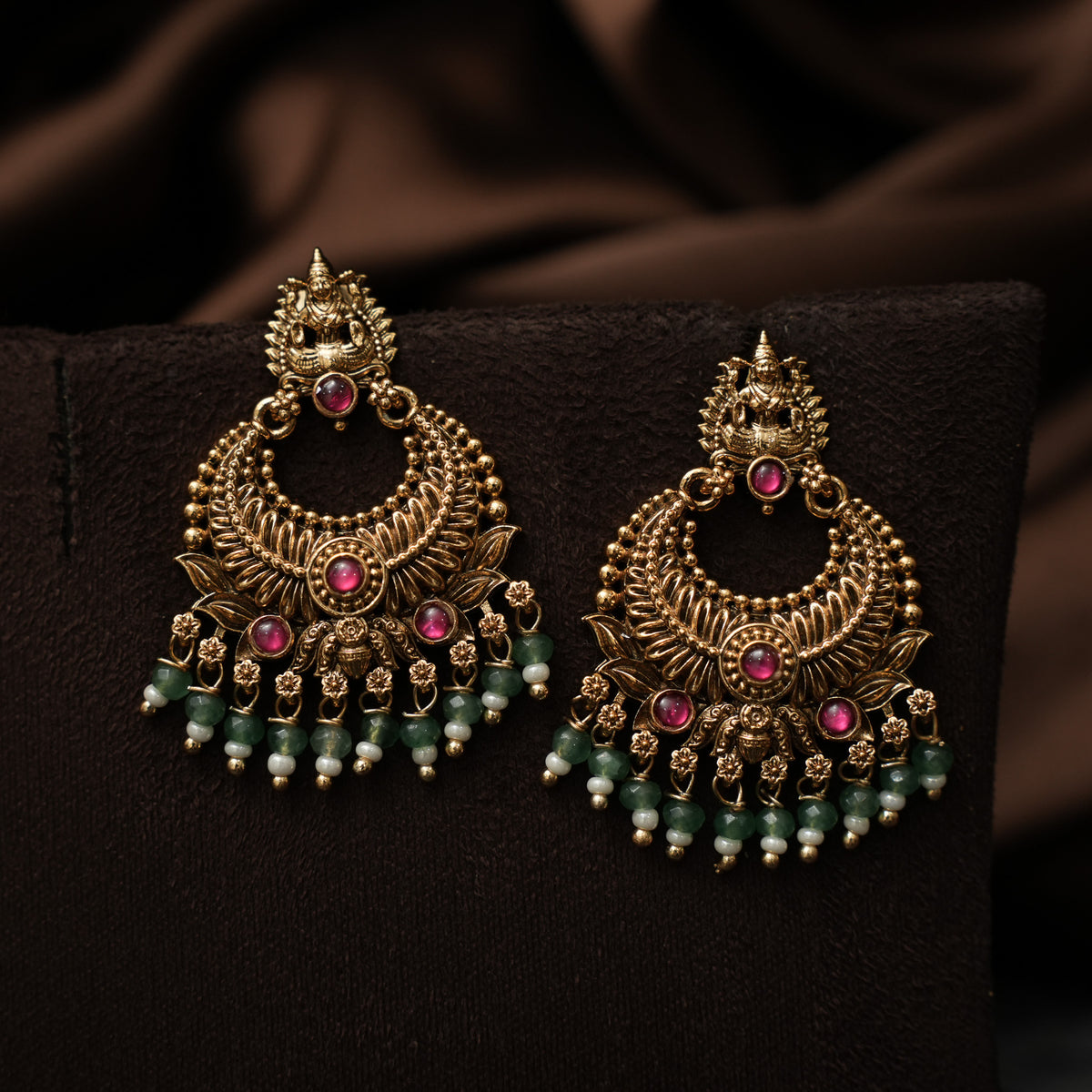 Umayal Antique Chandbali Earrings - Red