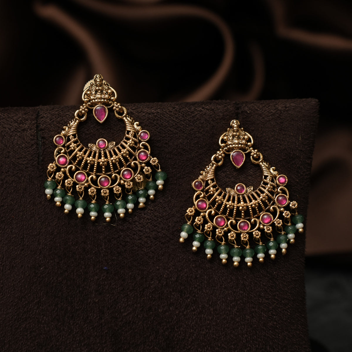 Mythrei Antique Chandbali Earrings - Red