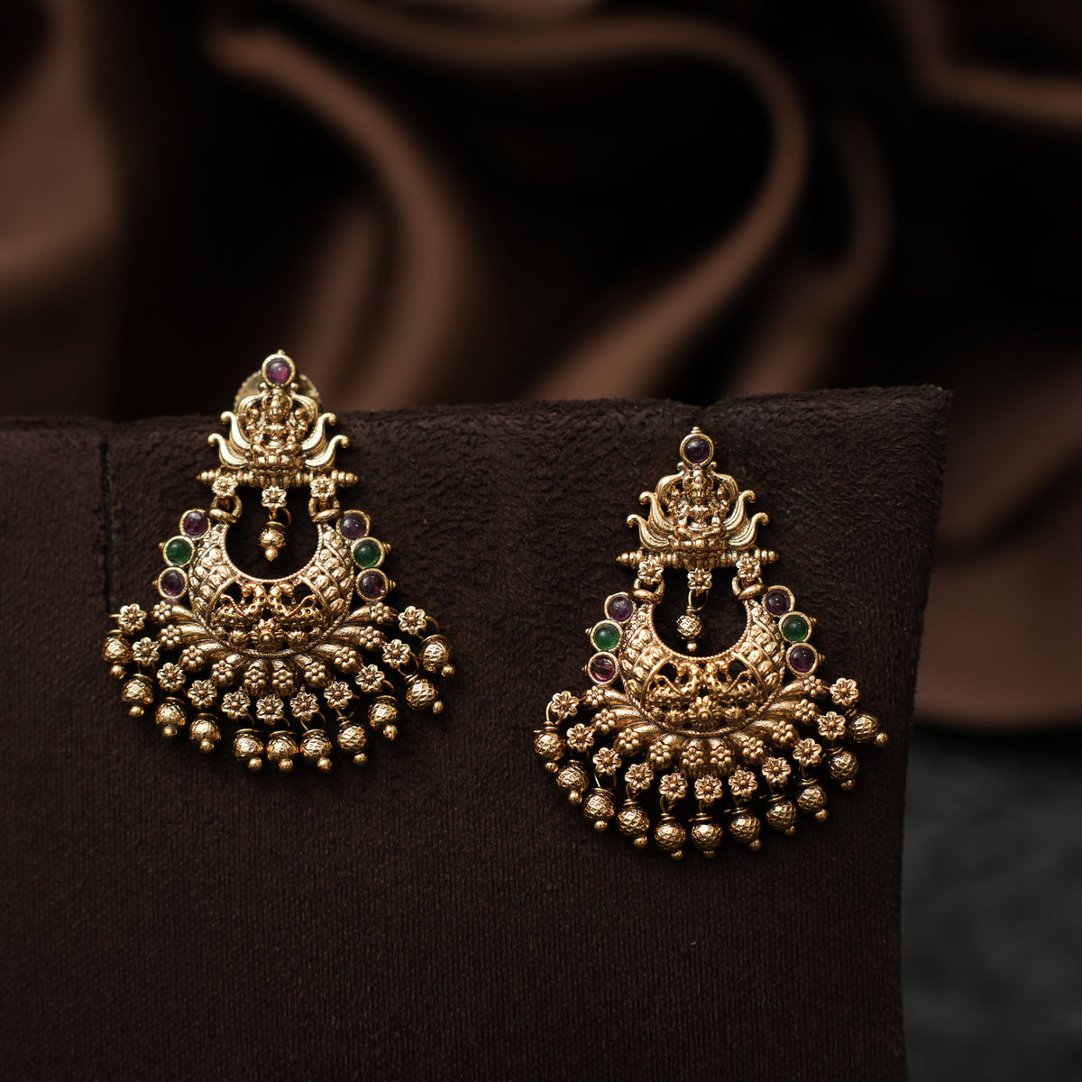 Swathi Antique Chandbali Earrings - Red & Green
