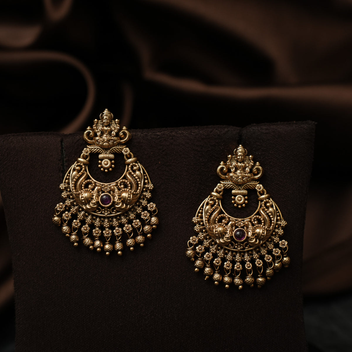 Swetha Antique Chandbali Earrings - Red