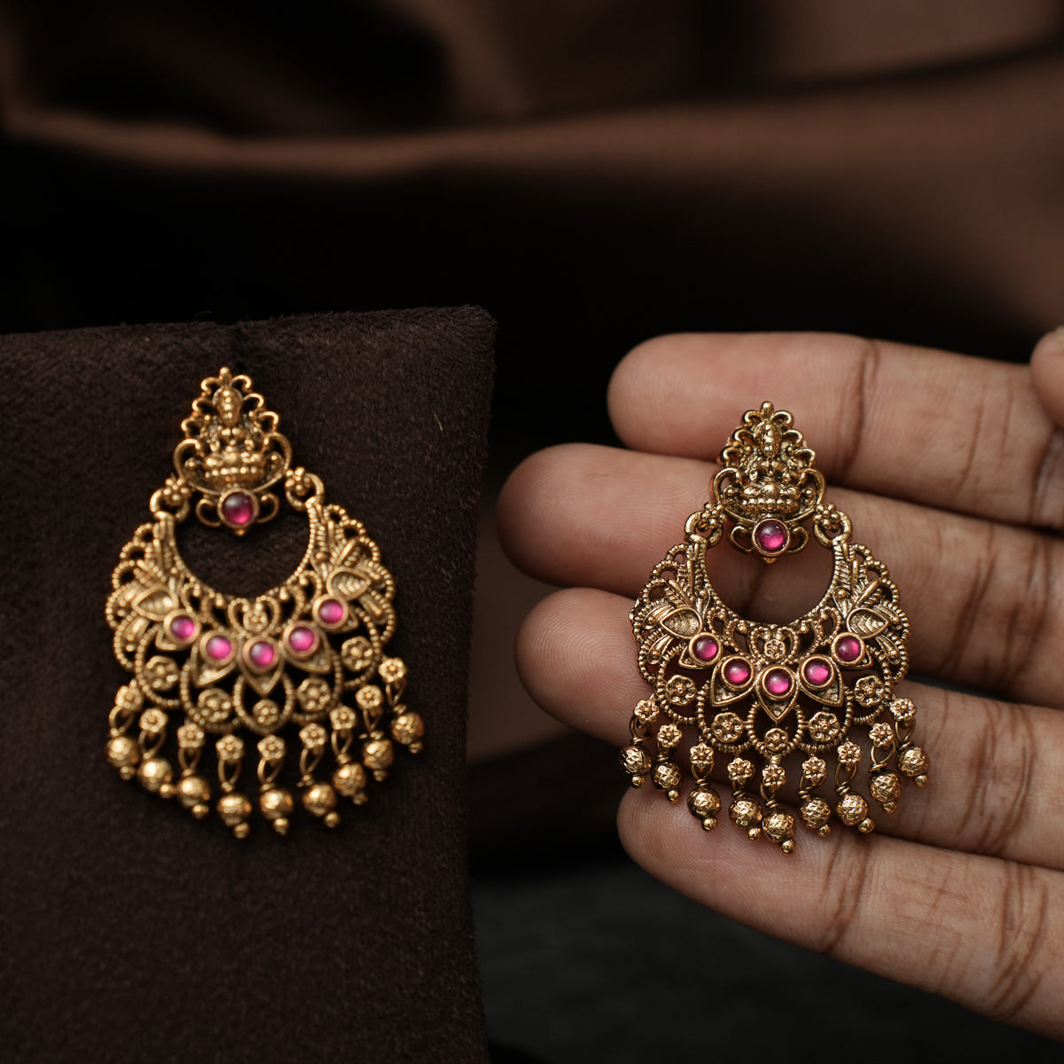 Swasthi Antique Chandbali Earrings - Red