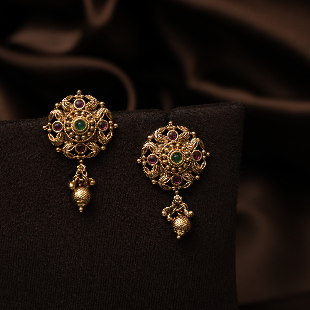 Sandhana Antique Ear Stud - Red & Green