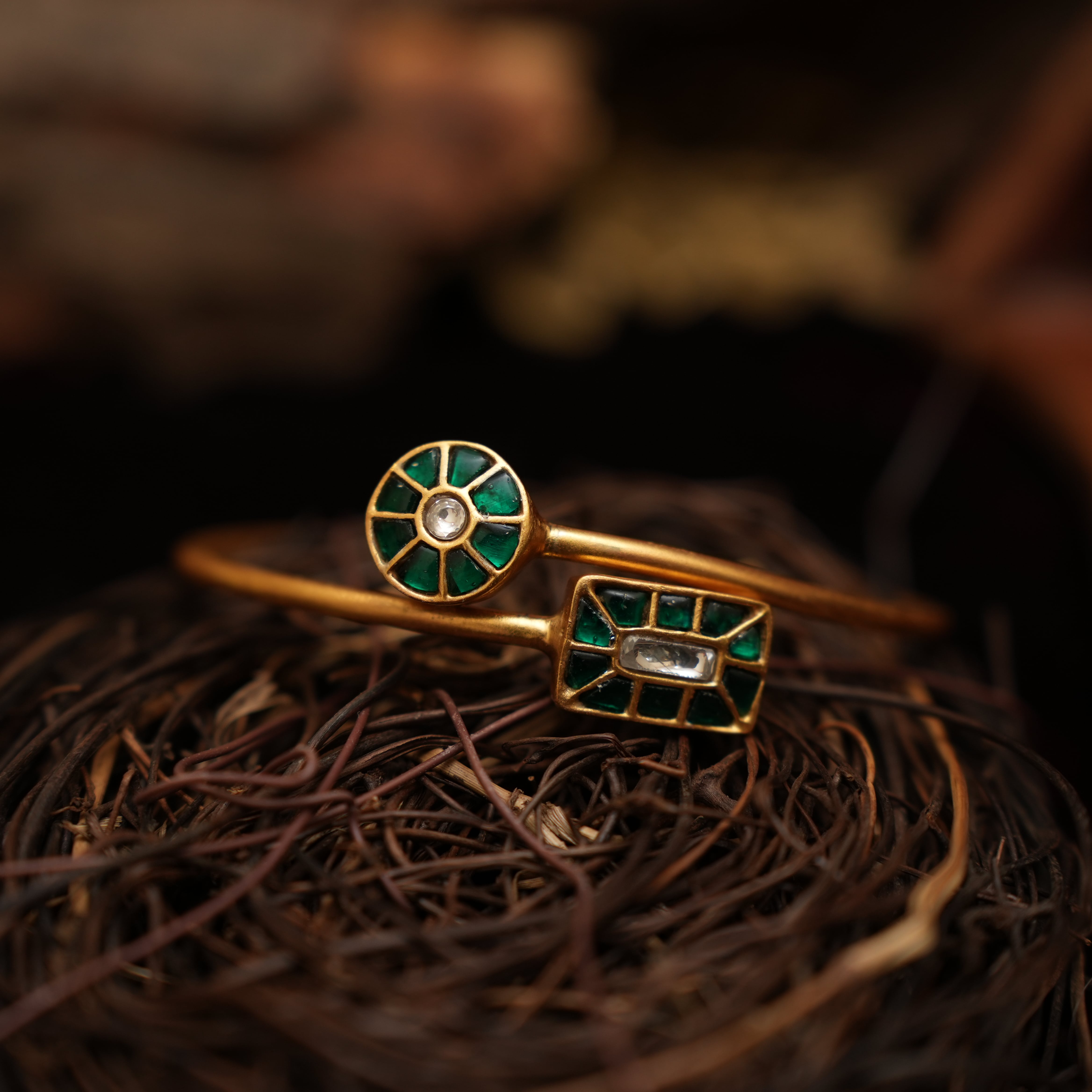 Hanvika Silver Kada Bangle - Green - Rimli Boutique