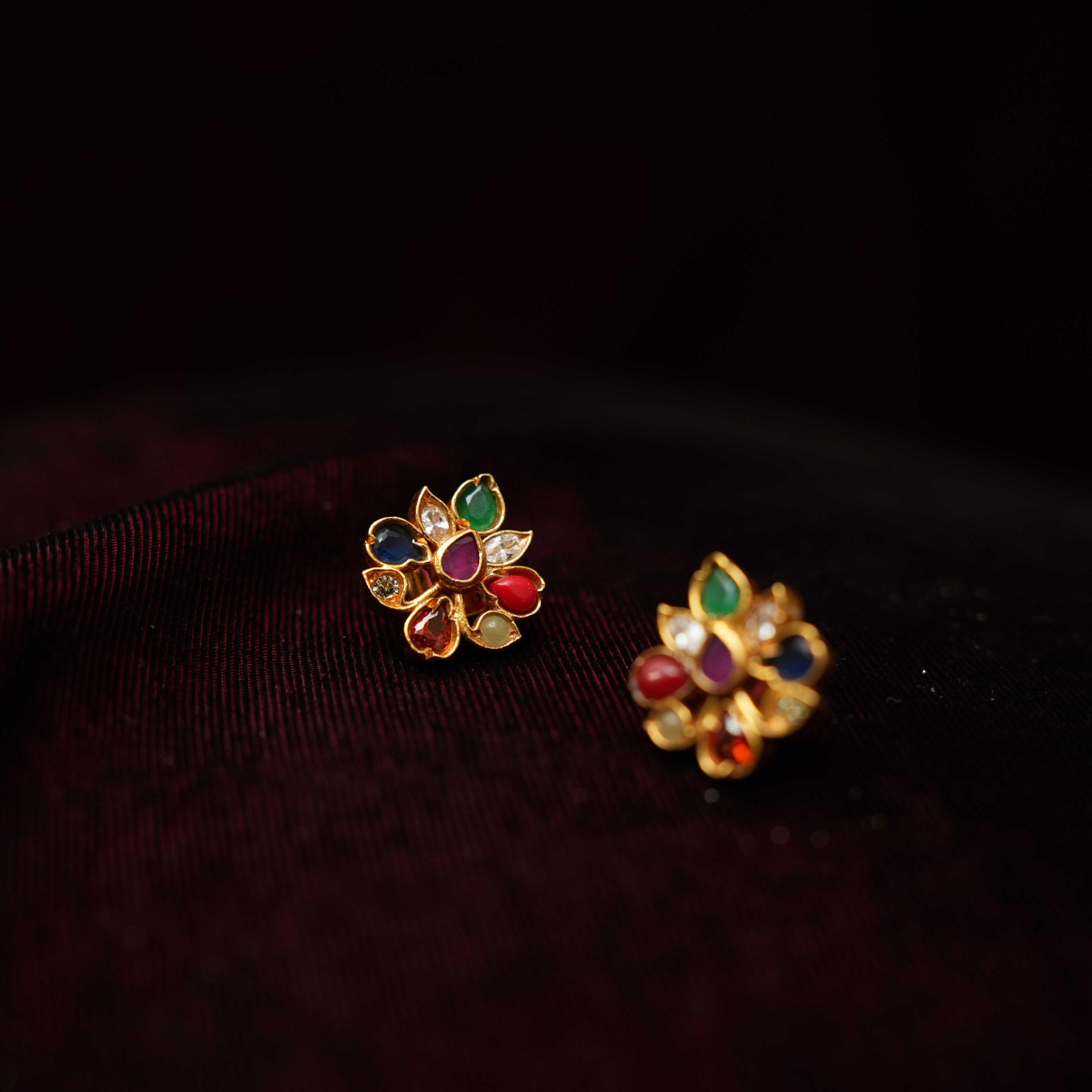 Atreyi Silver Navaratna Ear Stud - Rimli Boutique