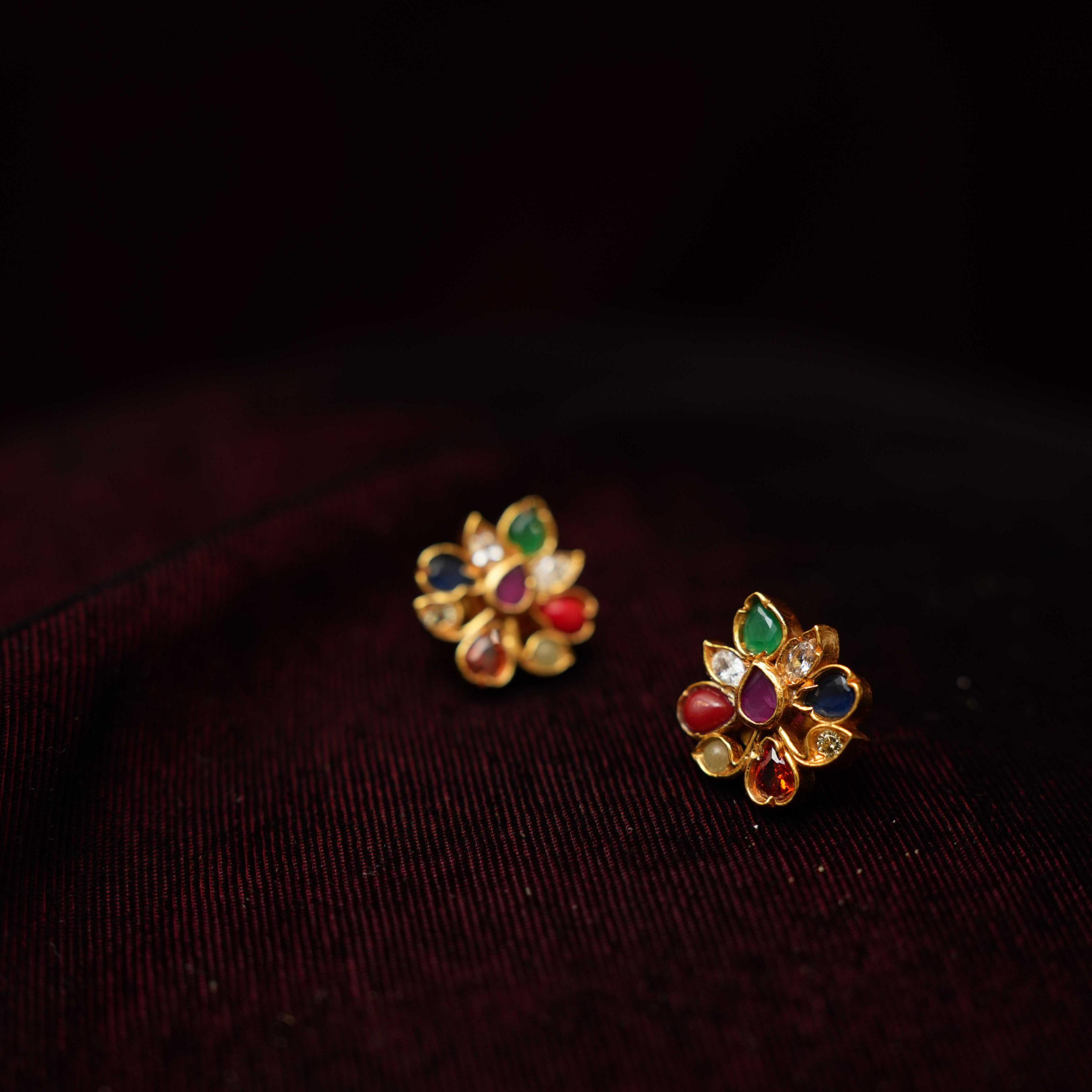 Atreyi Silver Navaratna Ear Stud - Rimli Boutique
