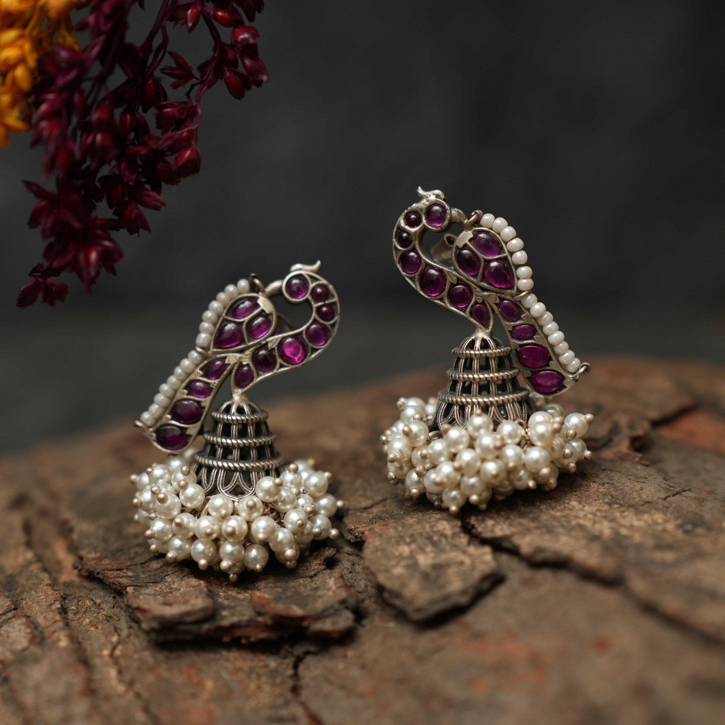 Shiksha Silver Peacock Jhumka - Rimli Boutique