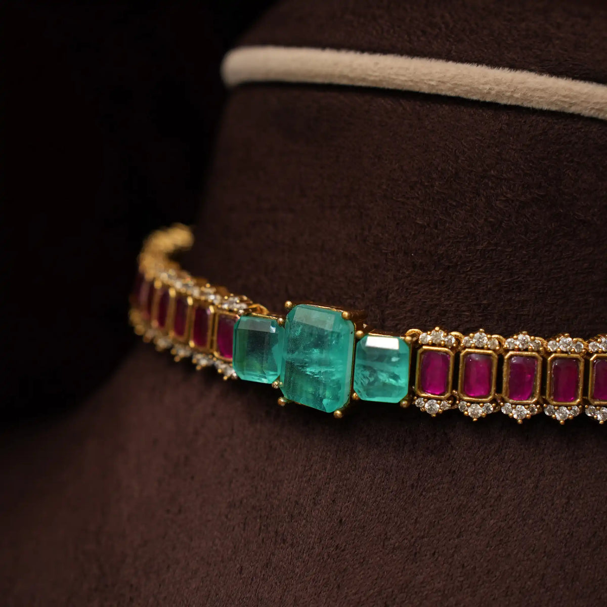 Delvika Polki Necklace - Blue & Pink