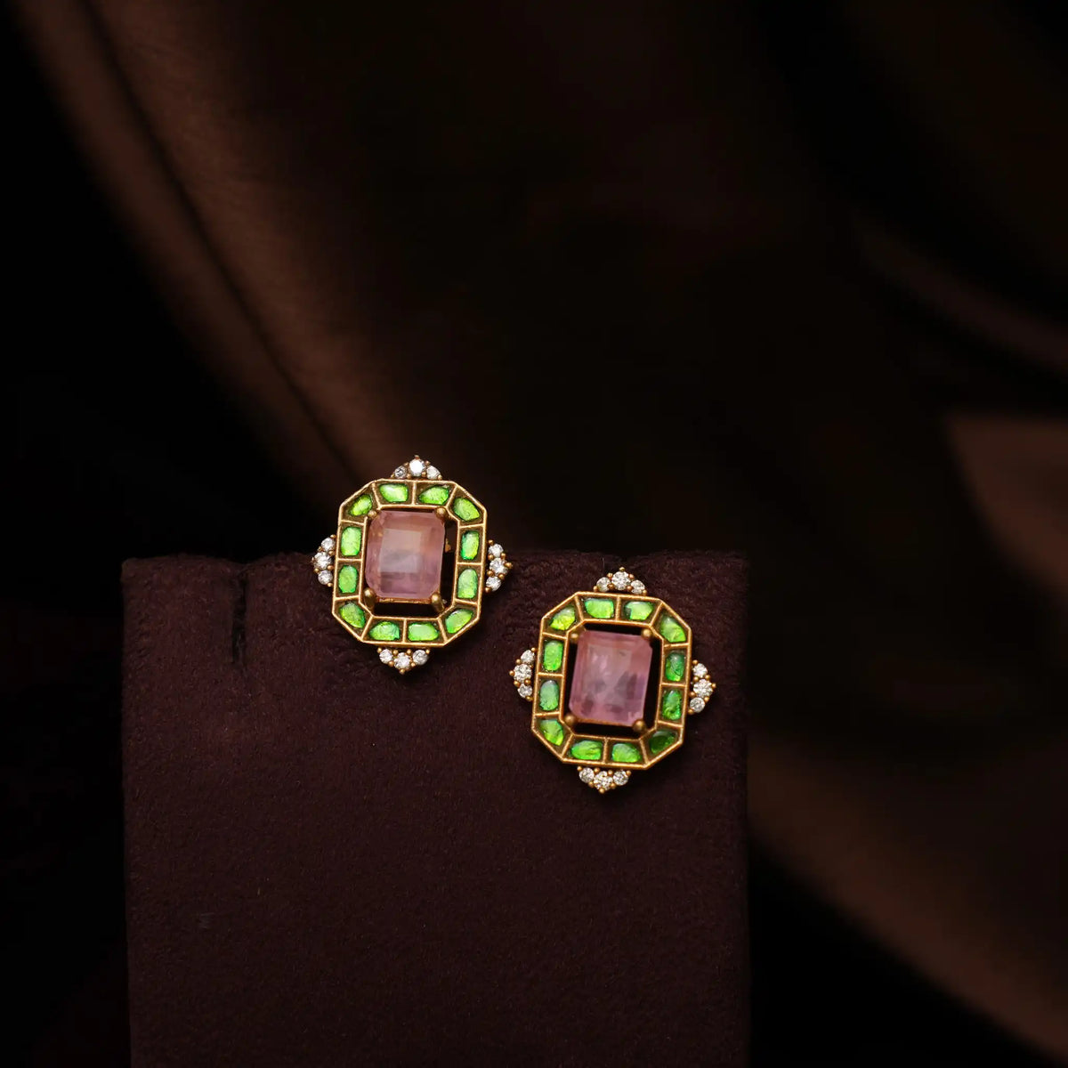 Delvika Polki Necklace - Baby Pink & Green