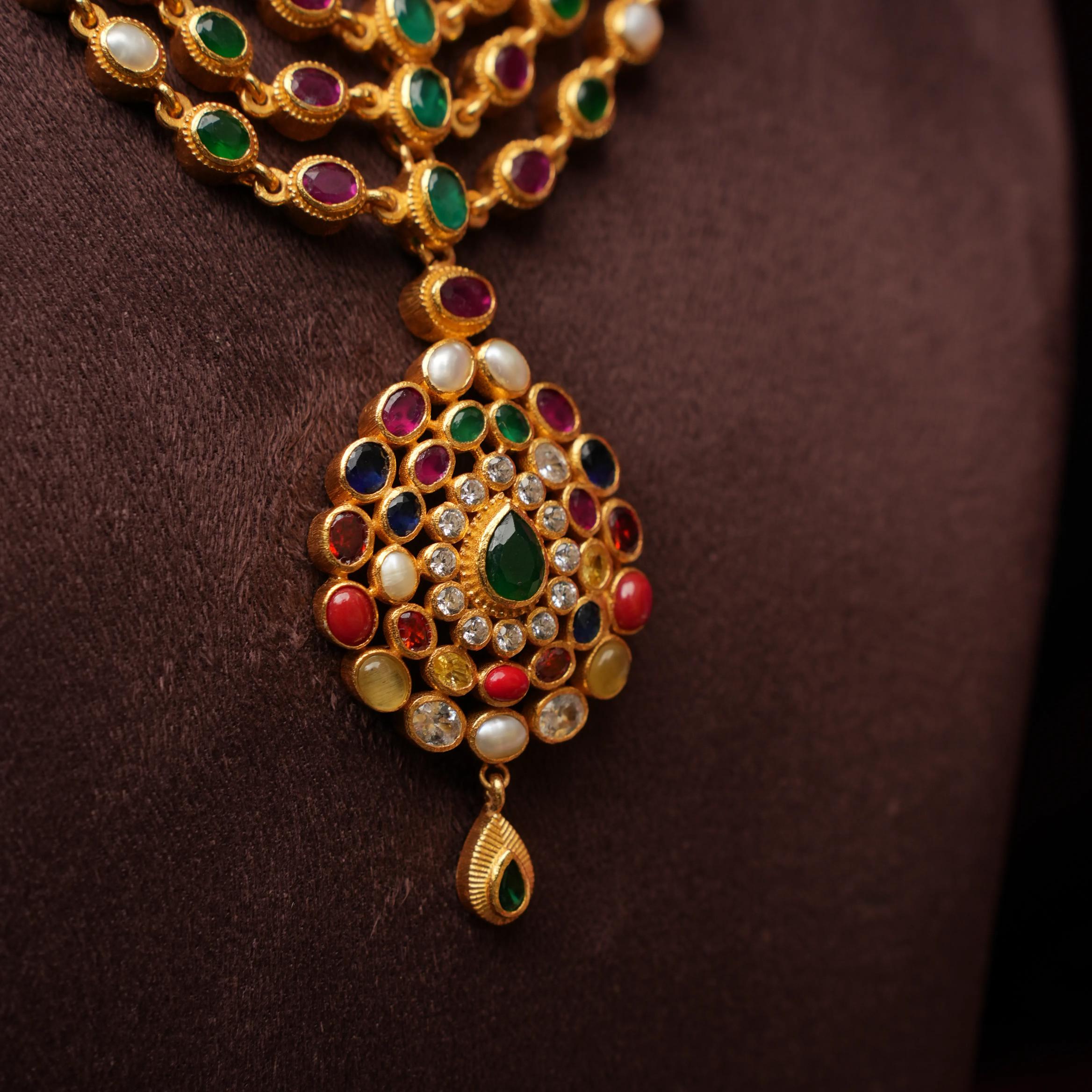 Navarathna Layered Silver Necklace - Rimli Boutique