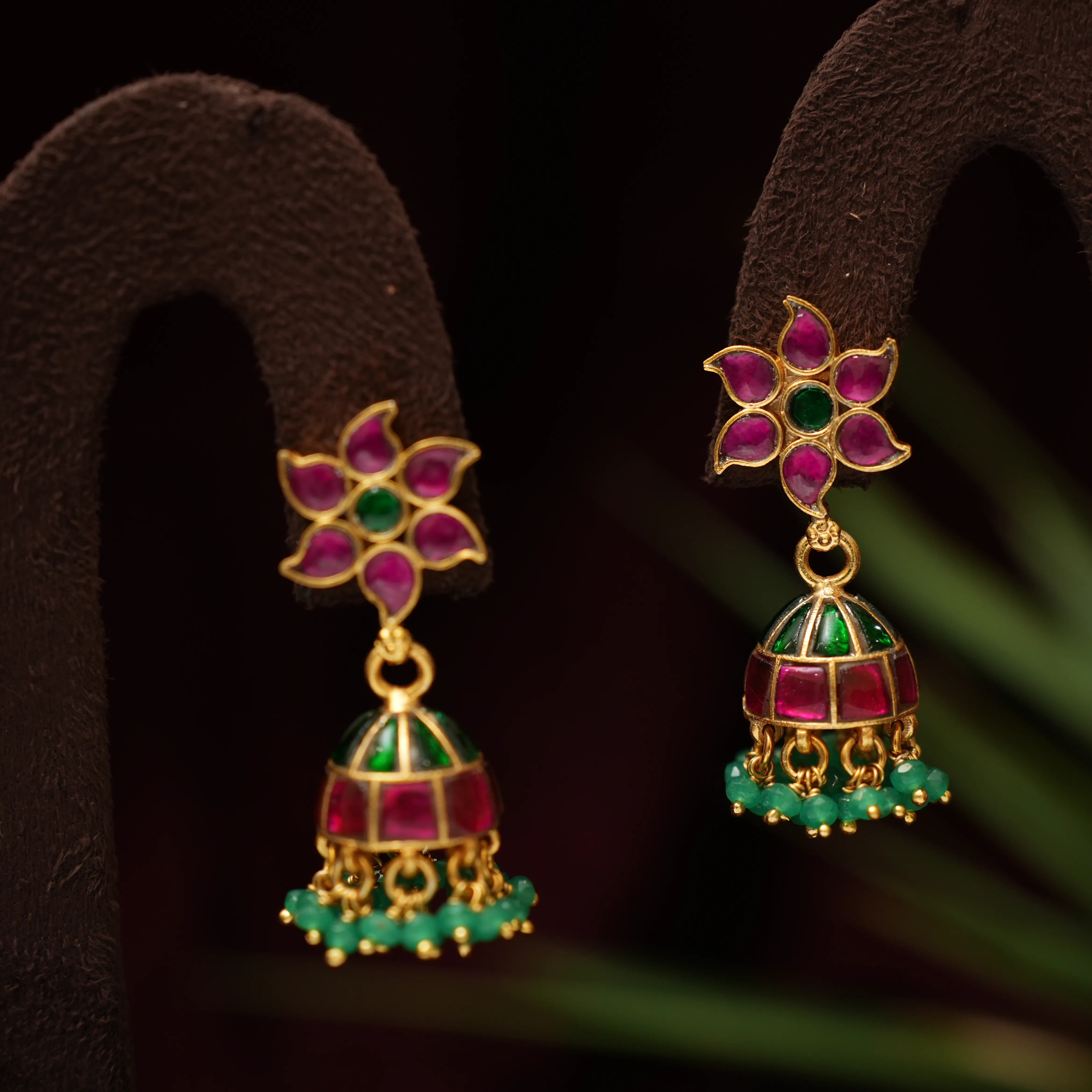 Akshita Silver Jhumka - Red & Green - Rimli Boutique