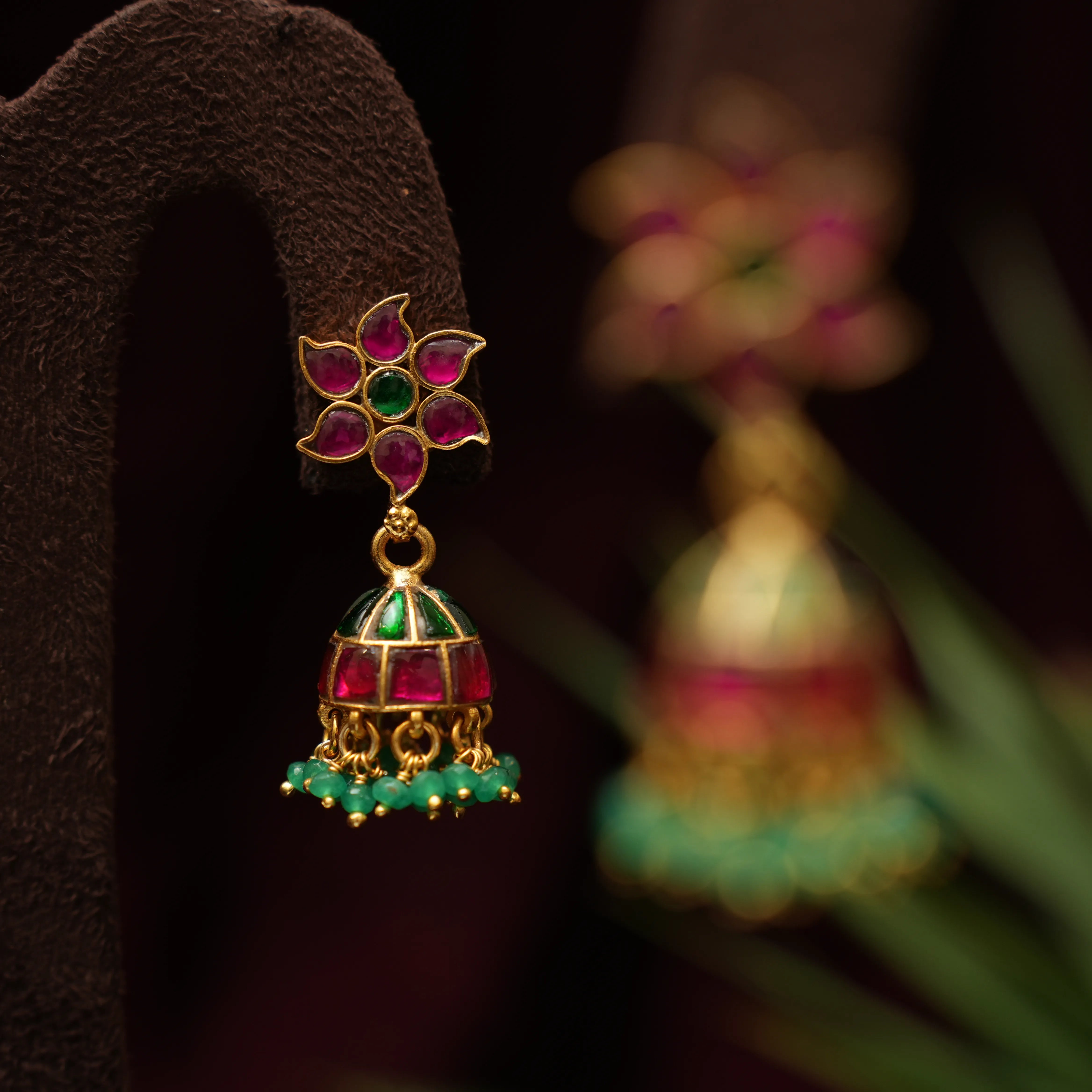 Akshita Silver Jhumka - Red & Green - Rimli Boutique