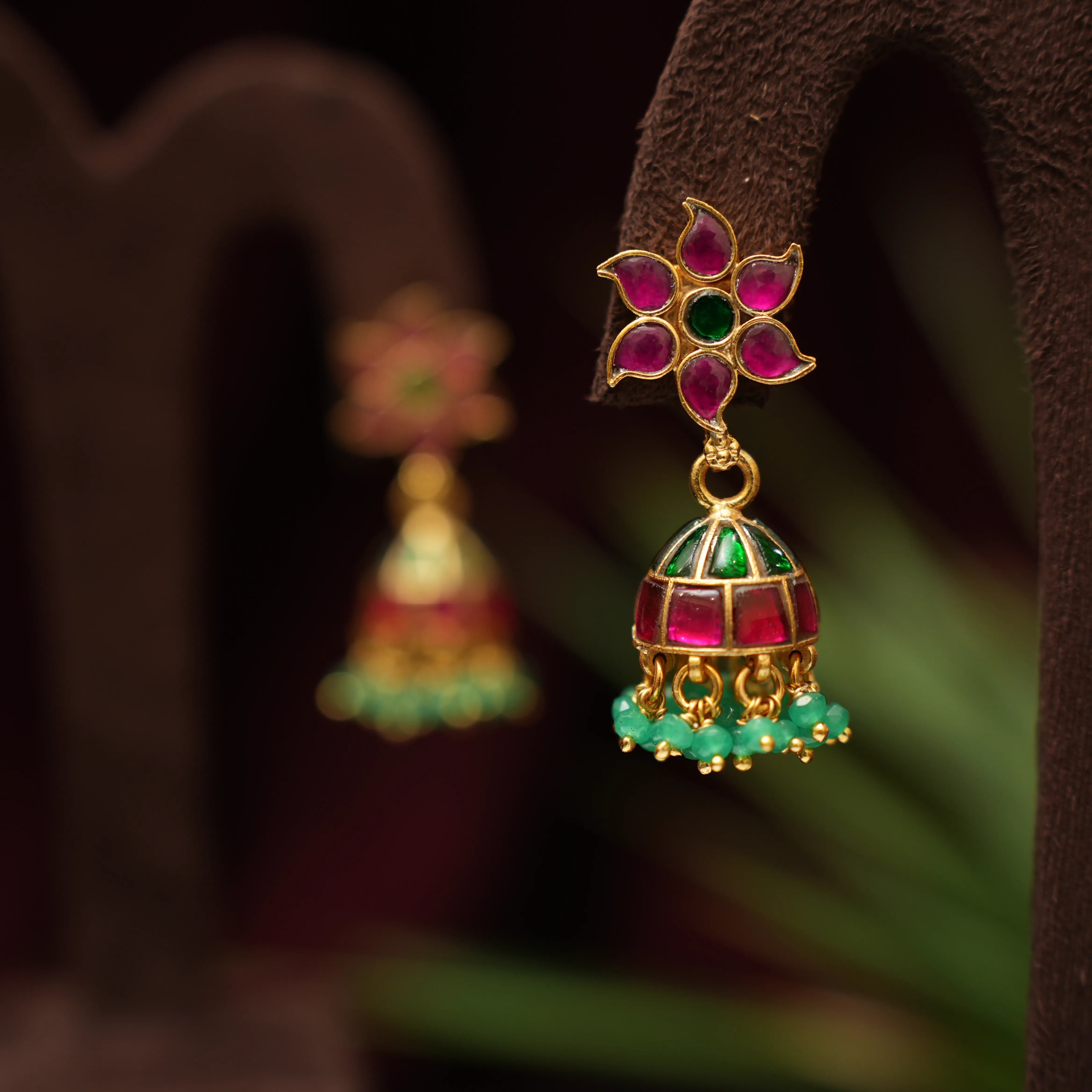 Akshita Silver Jhumka - Red & Green - Rimli Boutique