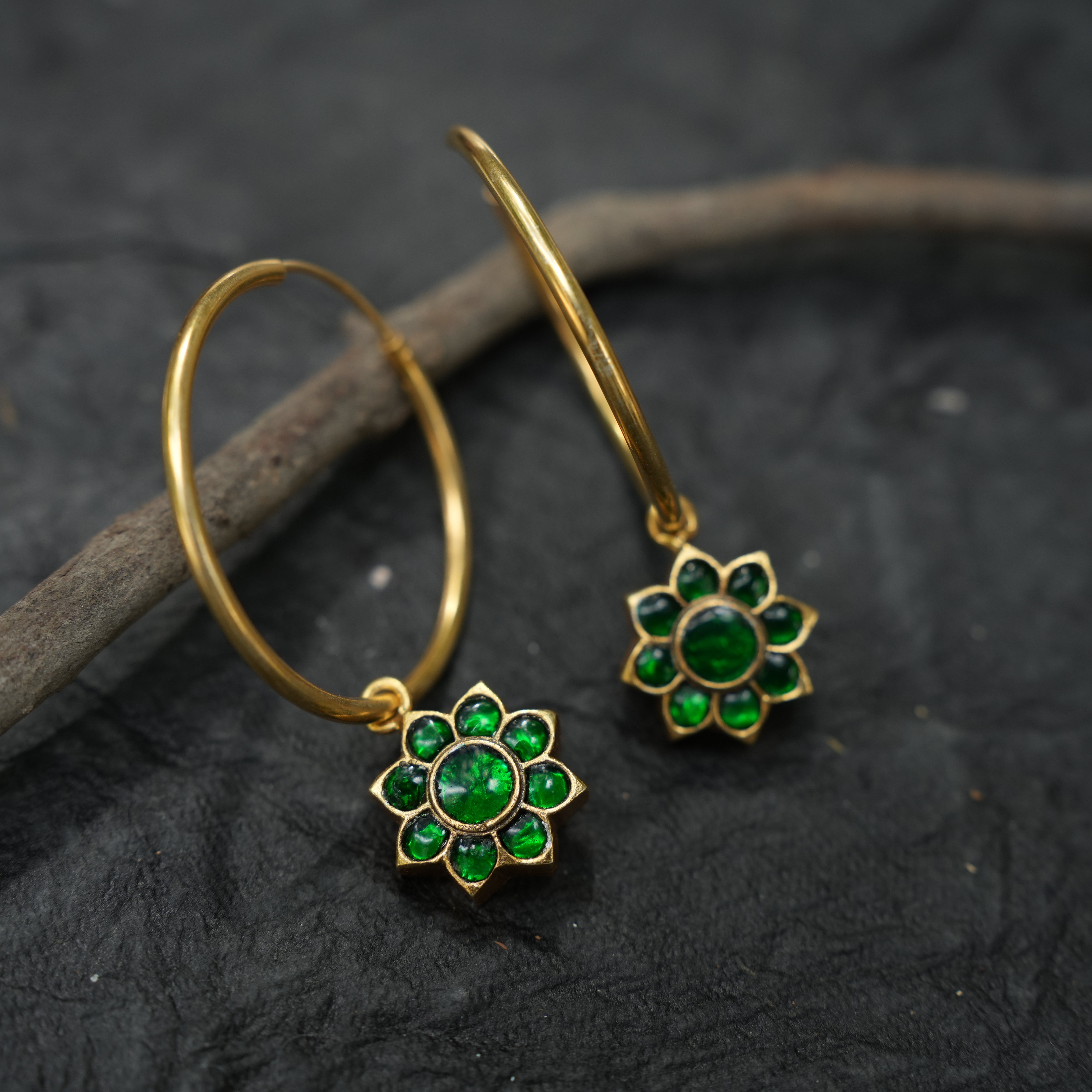 Shristi Bali Silver Earrings - Green