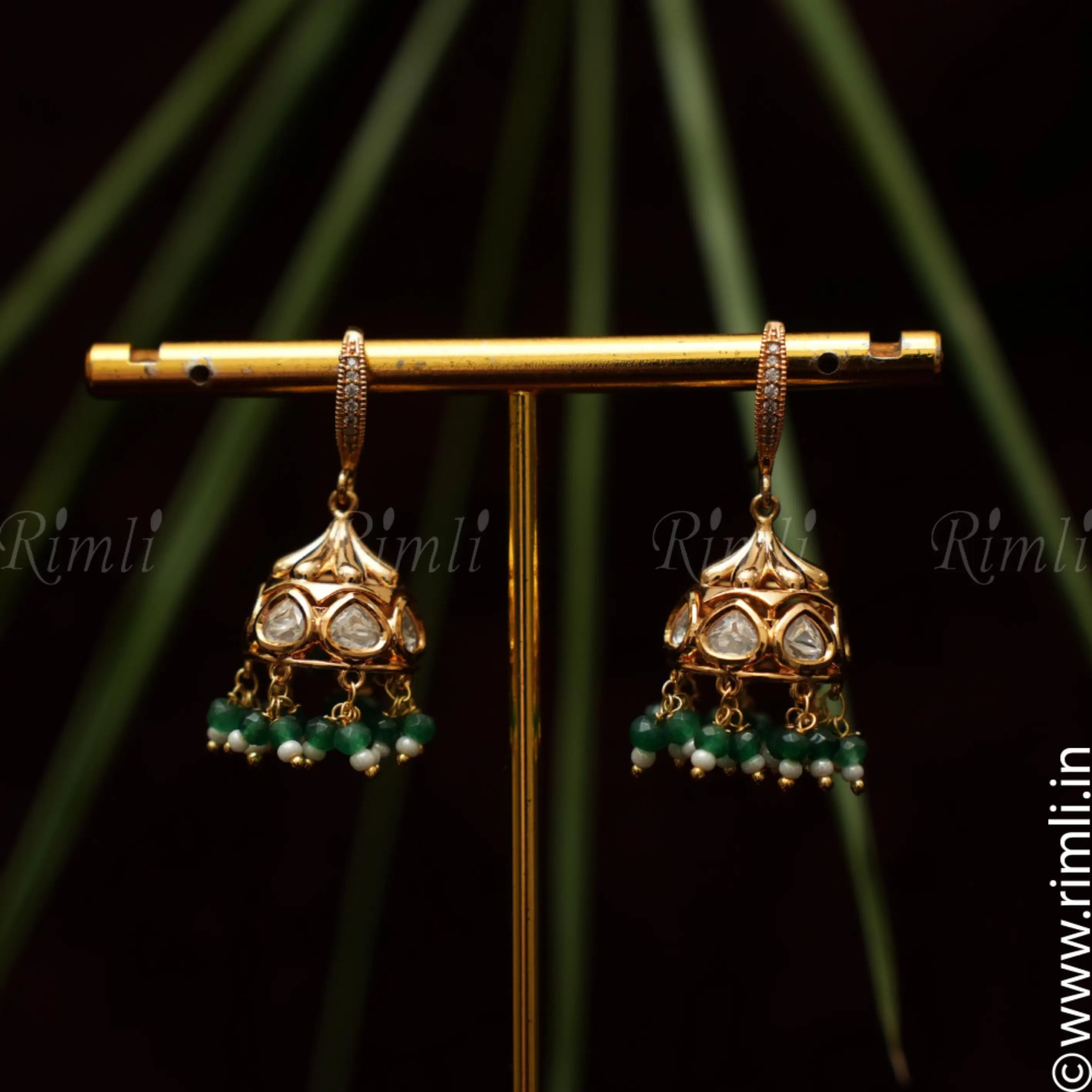 Saanvi Polki Earrings - Green - Rimli Boutique