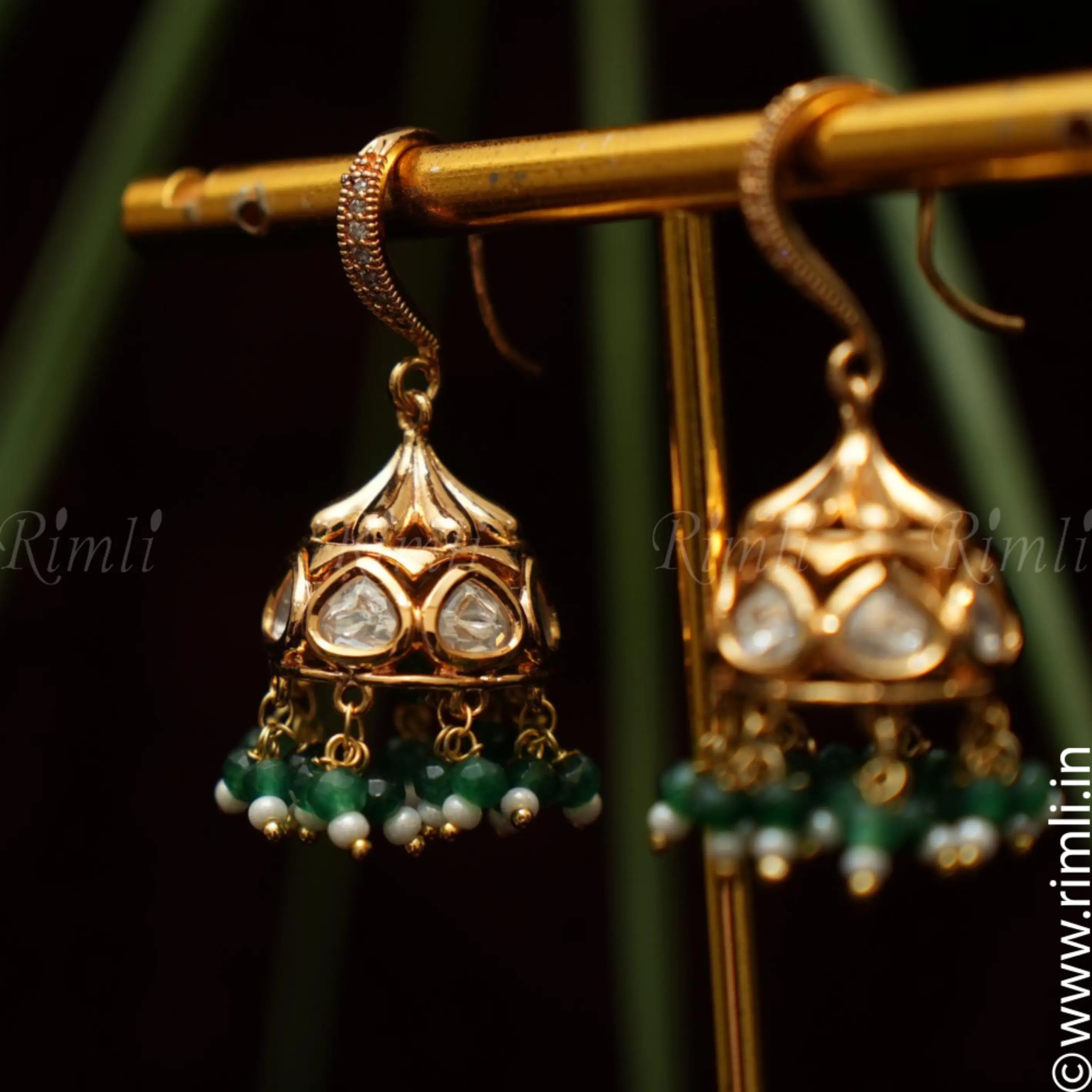 Saanvi Polki Earrings - Green - Rimli Boutique