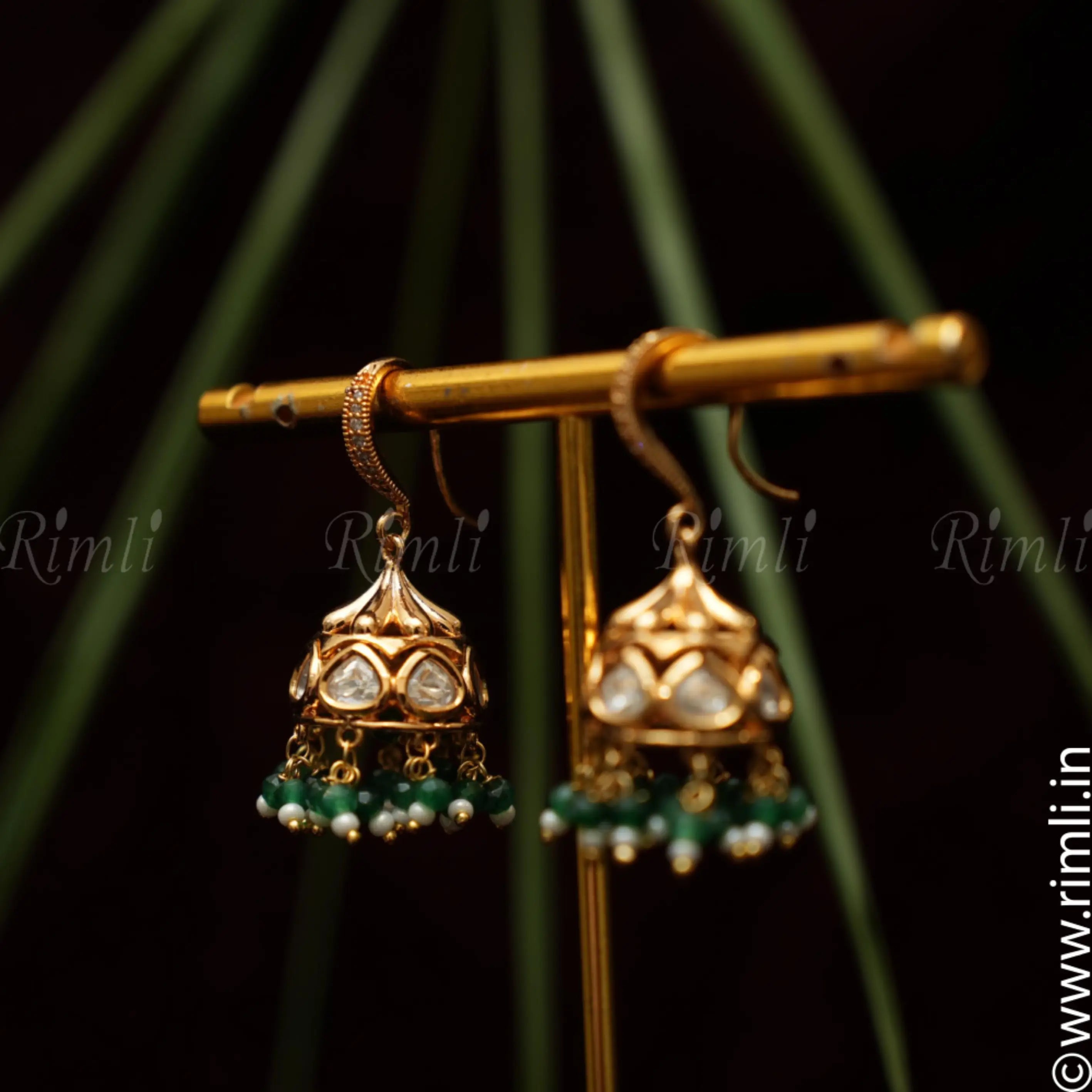Saanvi Polki Earrings - Green - Rimli Boutique