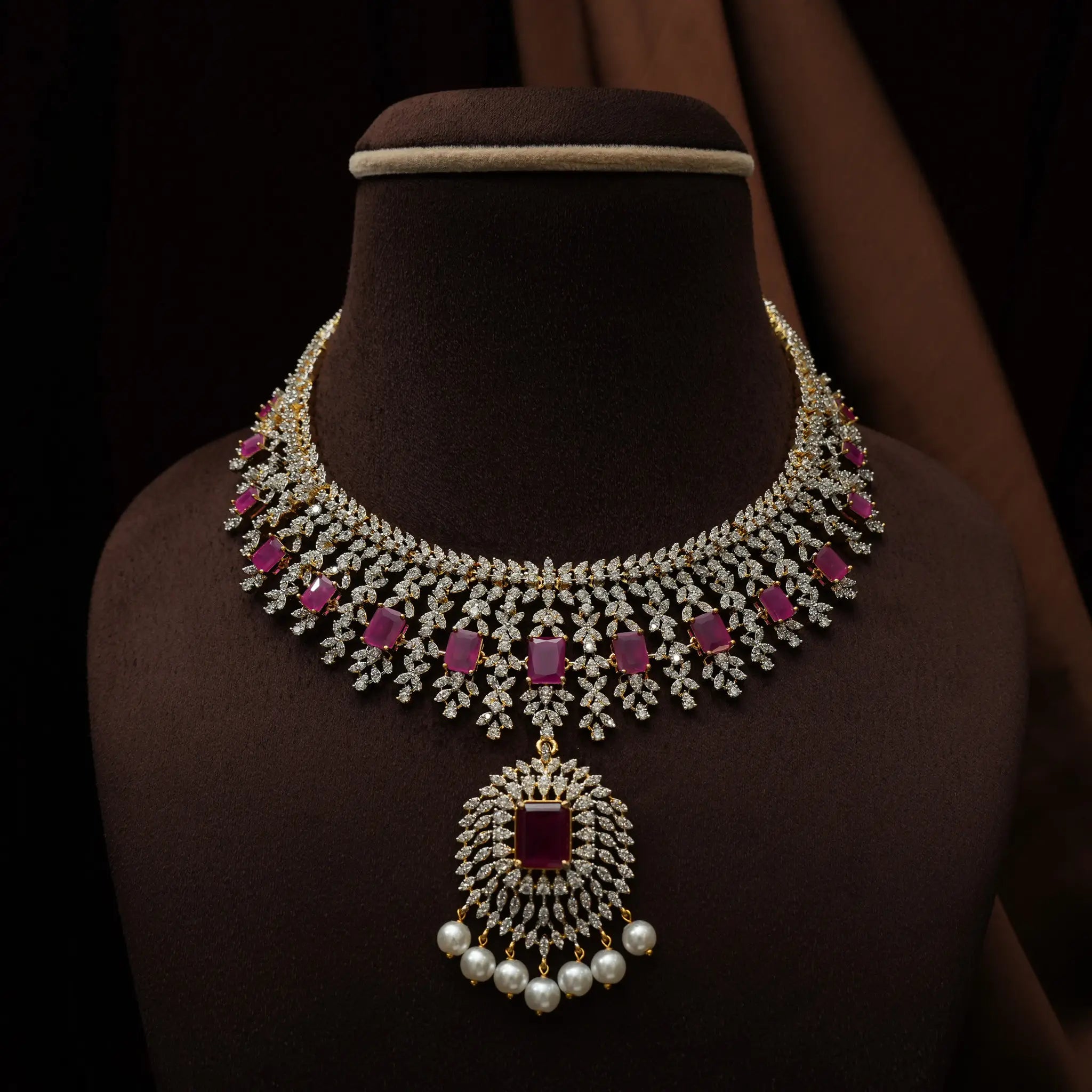 Saanviya Zircon Necklace - Ruby