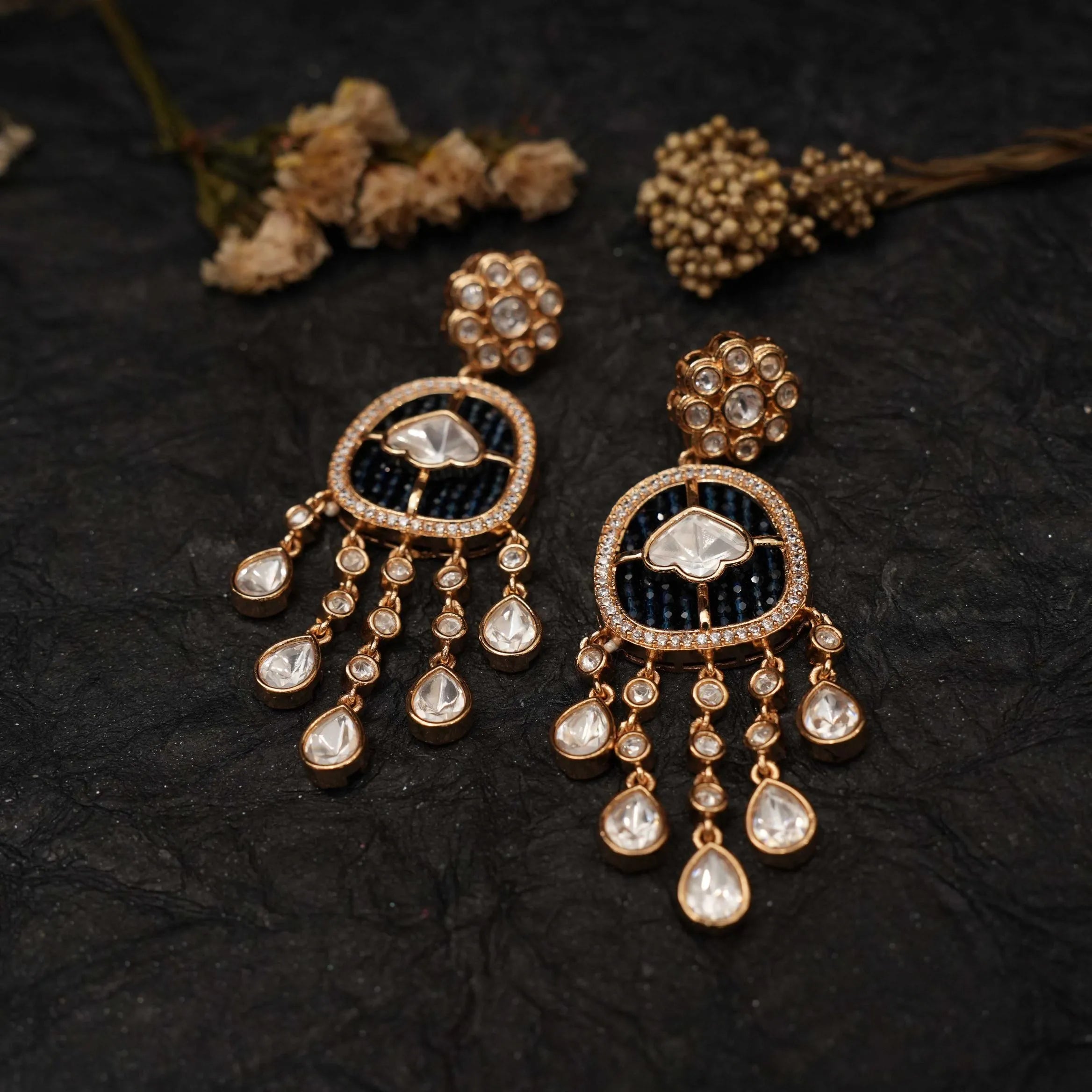 Sabrina Polki Designer Earrings - Blue