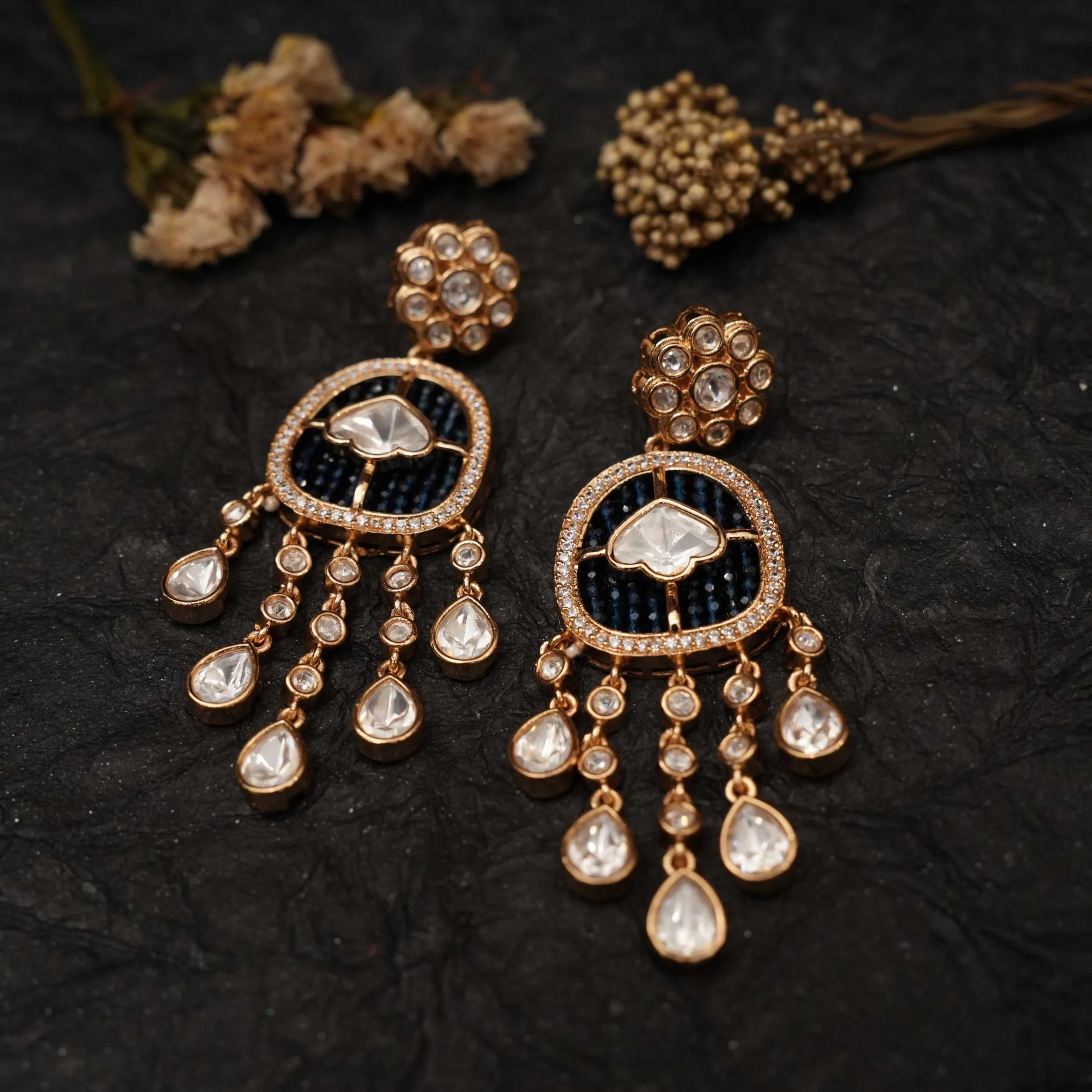 Sabrina Polki Designer Earrings - Blue