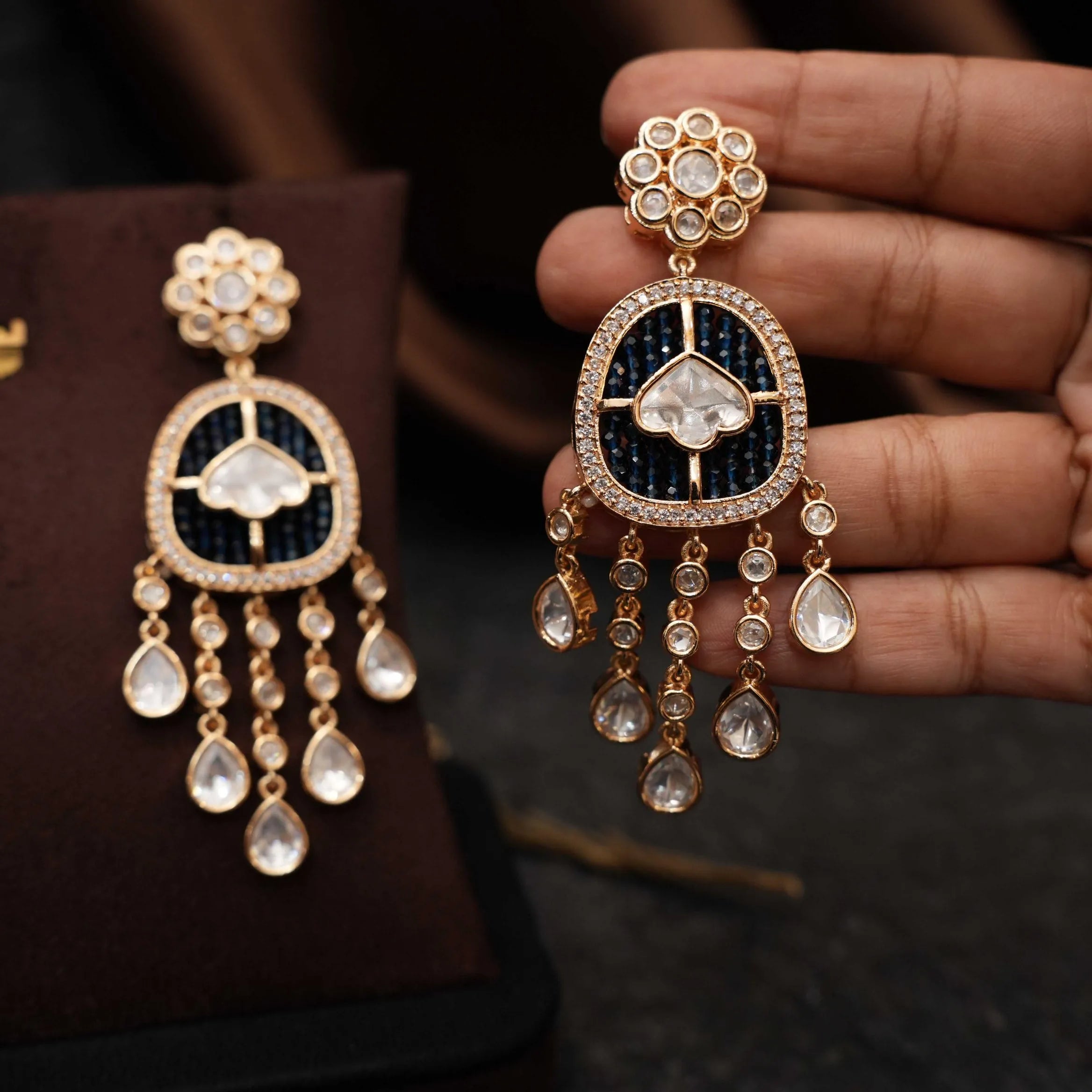 Sabrina Polki Designer Earrings - Blue