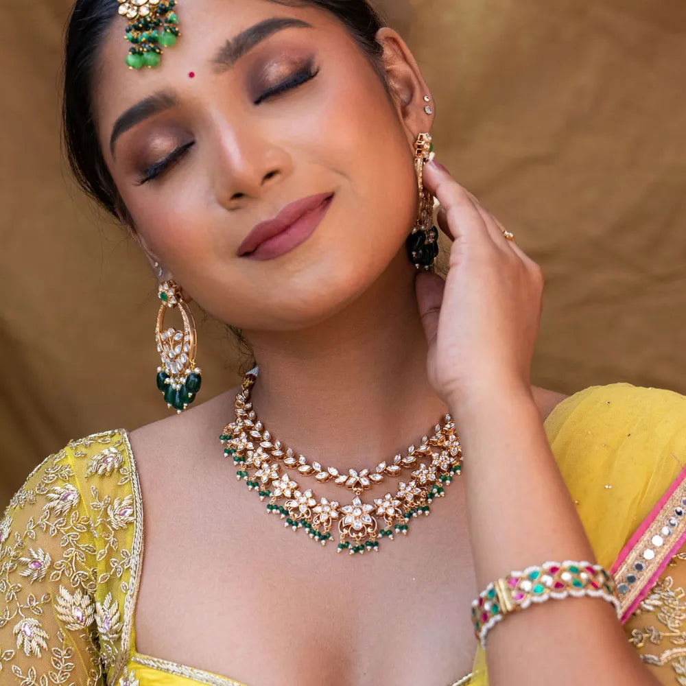 Sachi Polki Necklace - Green - Rimli Boutique