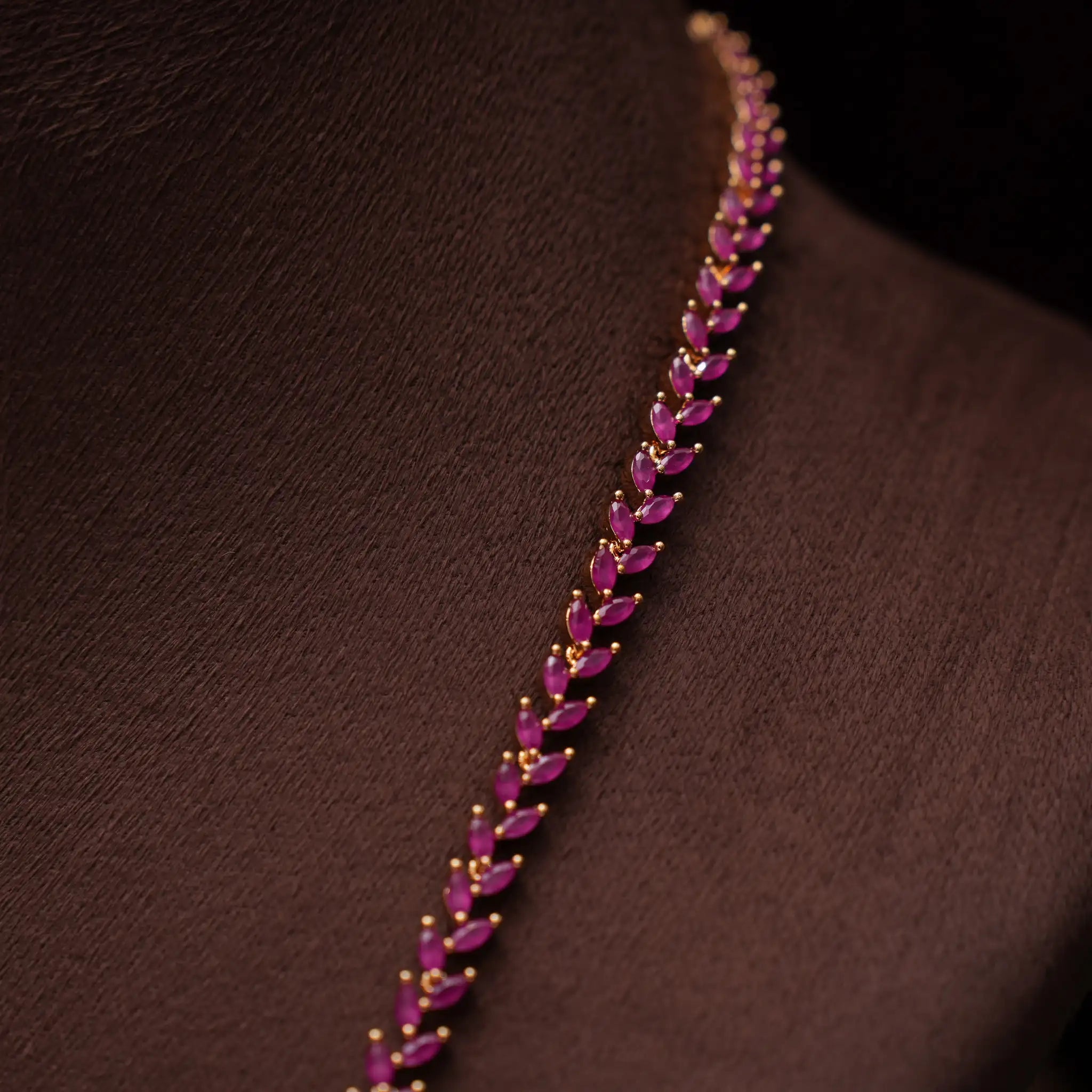 Sakti Zircon Necklace - Long Reddish Pink