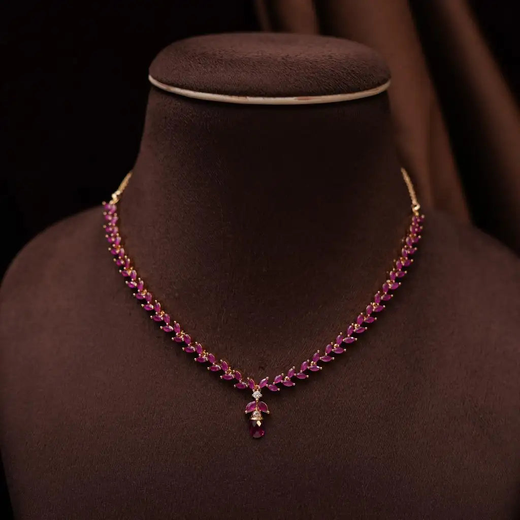 Sakti Zircon Necklace - Reddish Pink