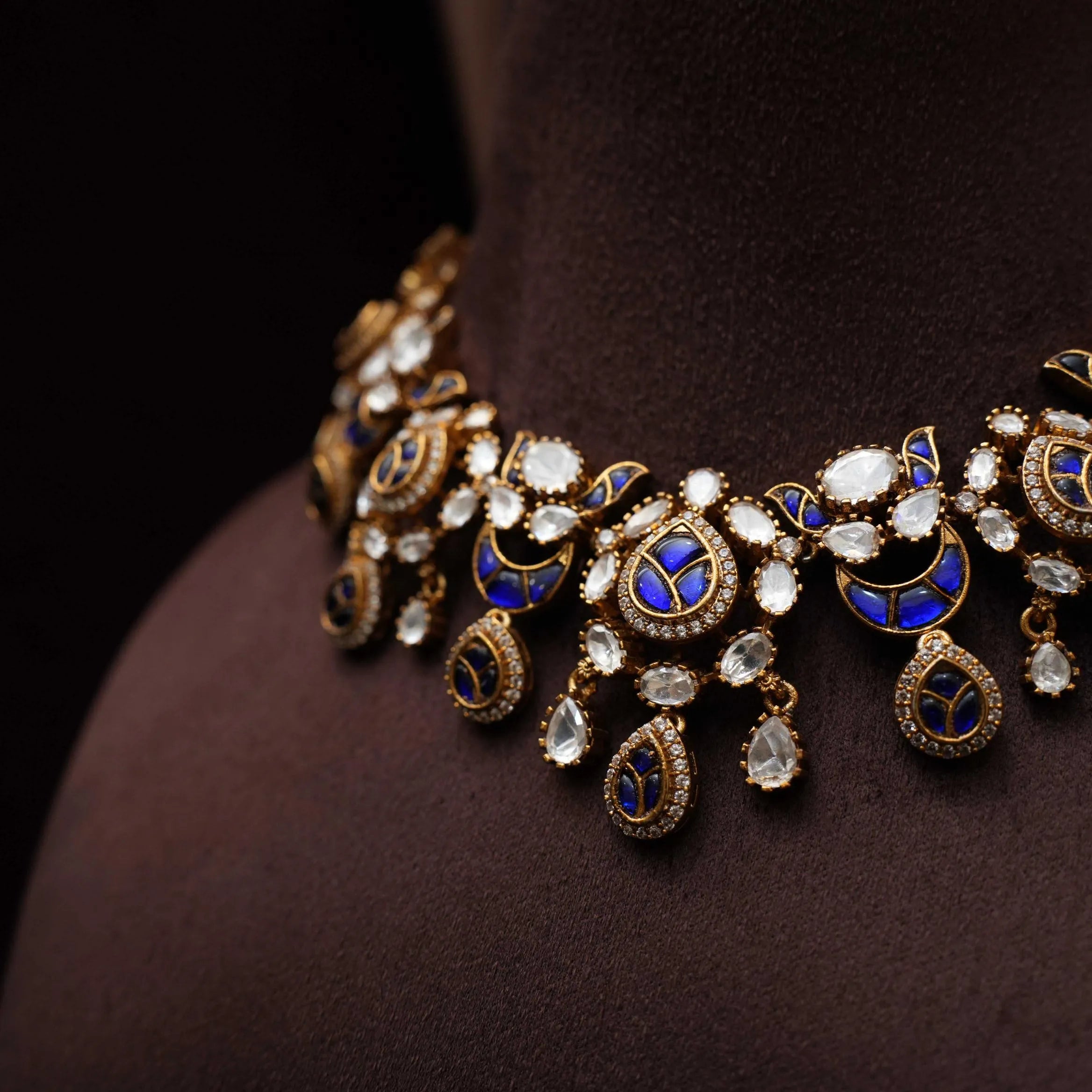 Samaira Victorian Polki Necklace - Blue
