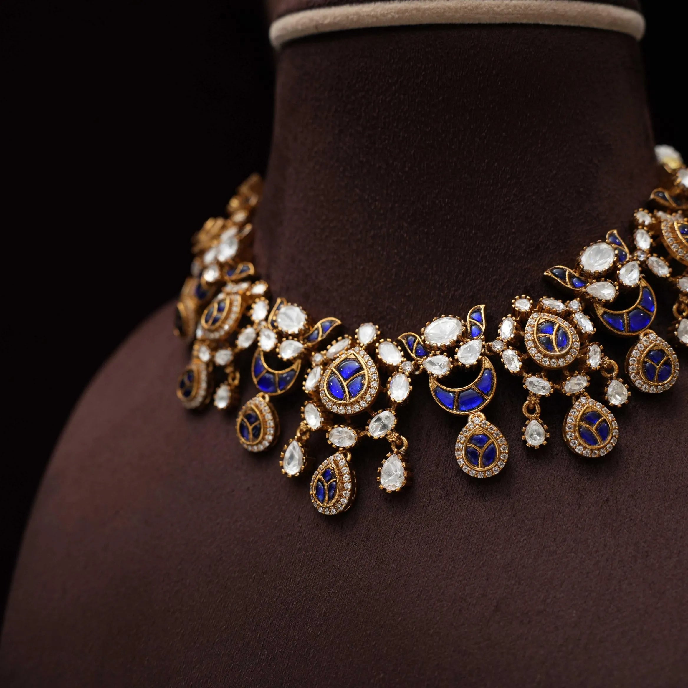 Samaira Victorian Polki Necklace - Blue