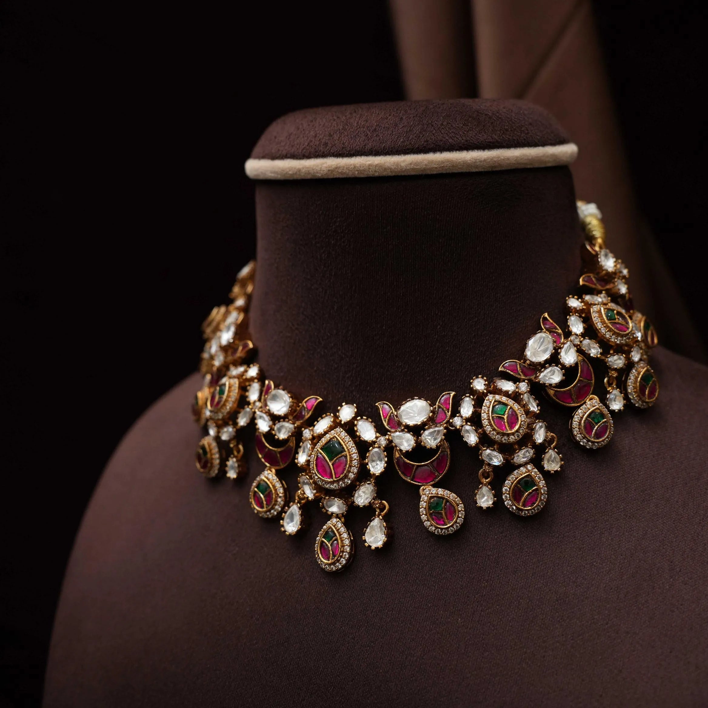 Samaira Victorian Polki Necklace - Red