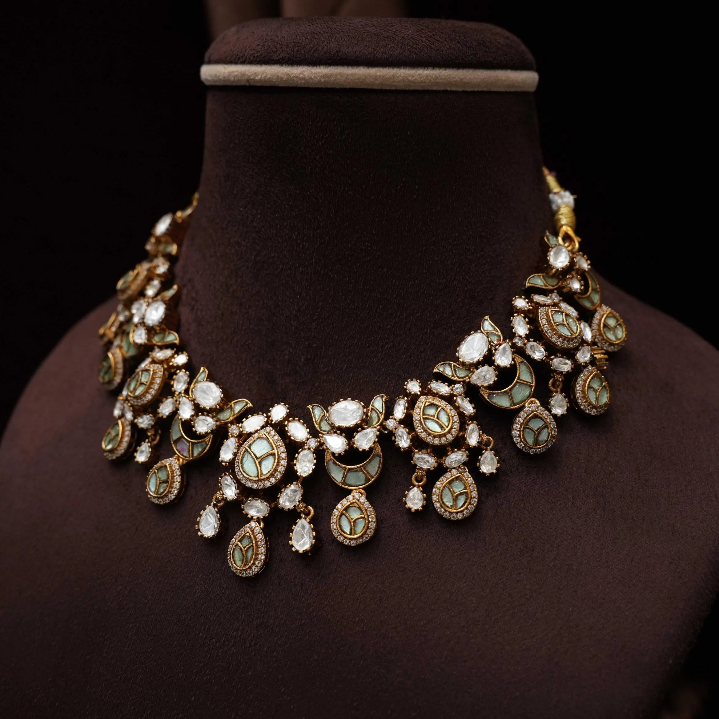 Samaira Victorian Polki Necklace - Pastel Green